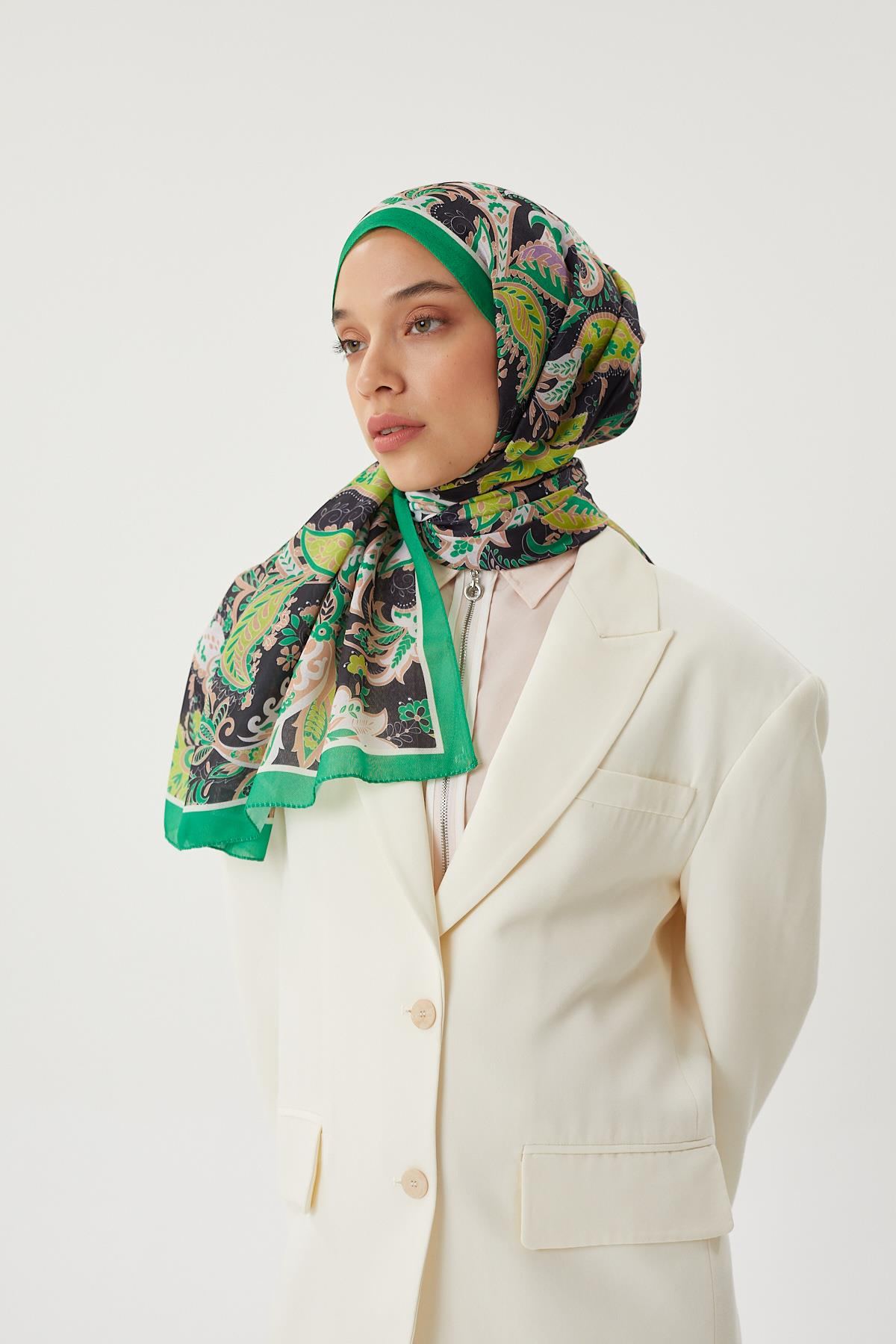 Benetton & Siyah Retro Desen Şal · Pamuk · görsel 4