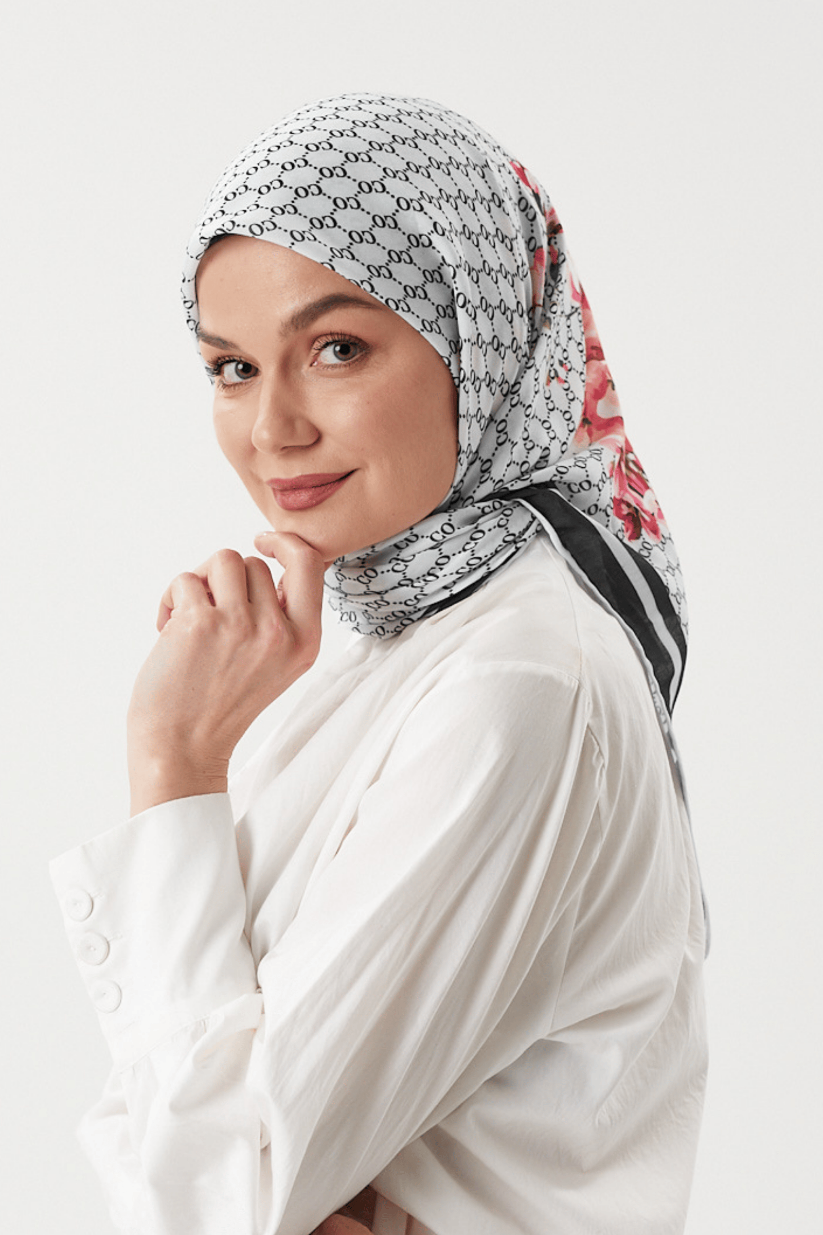 Beyaz - Rose Pamuk Eşarp · görsel 3
