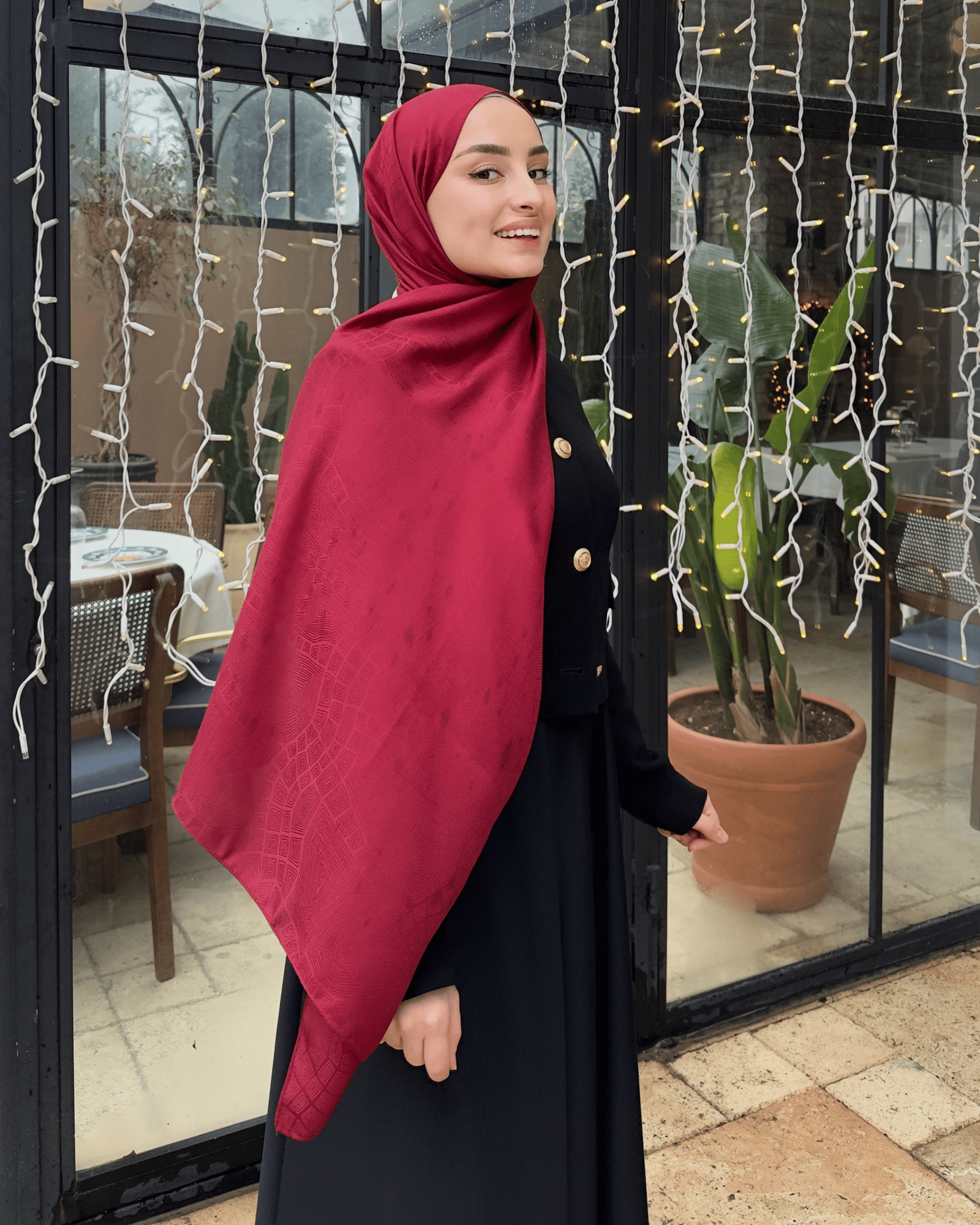 Bordo Döngü Desen Jakar Şal · İpeksi Jakar · görsel 2