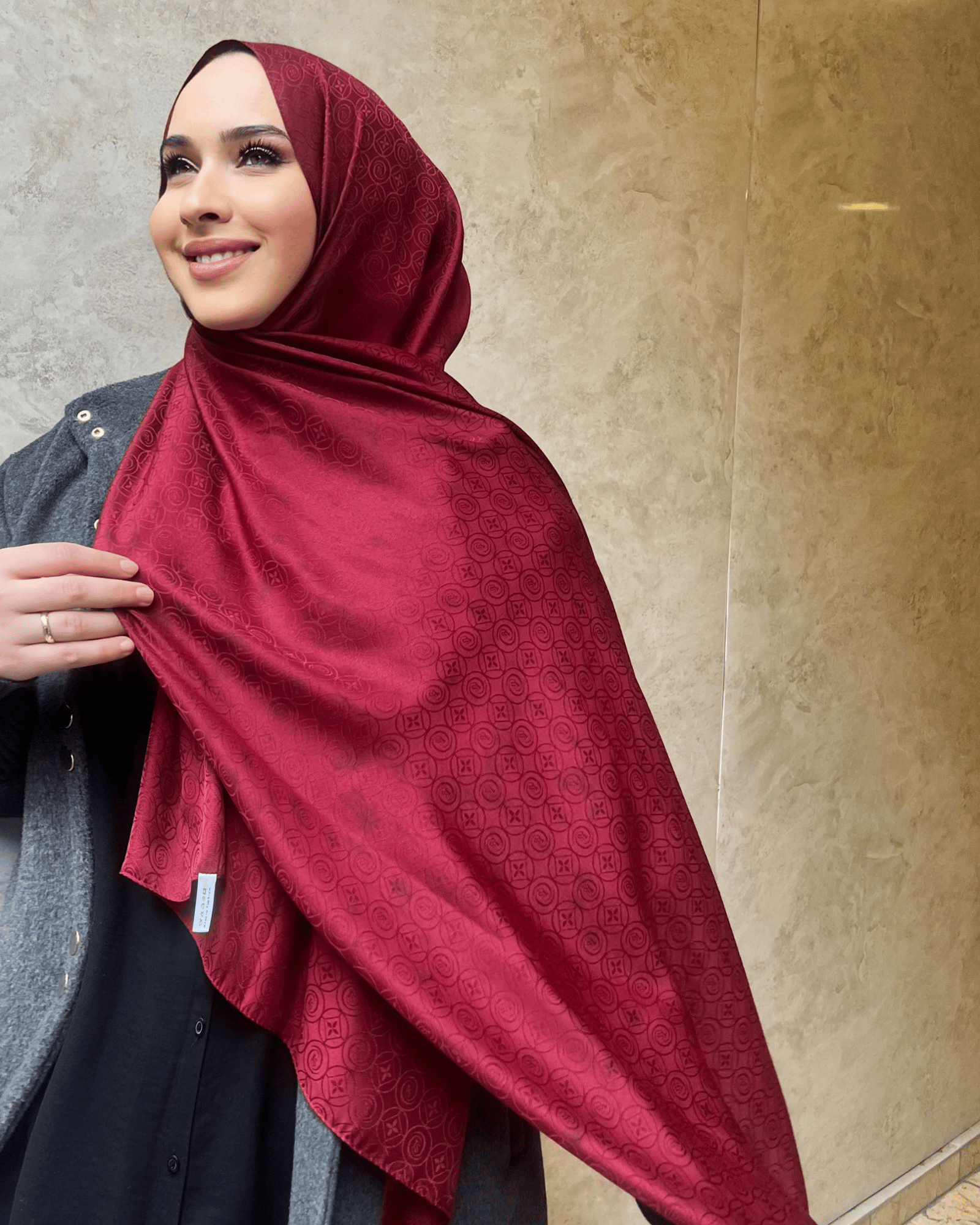 Bordo Luxe Desen Jakar Şal · İpeksi Jakar · görsel 2