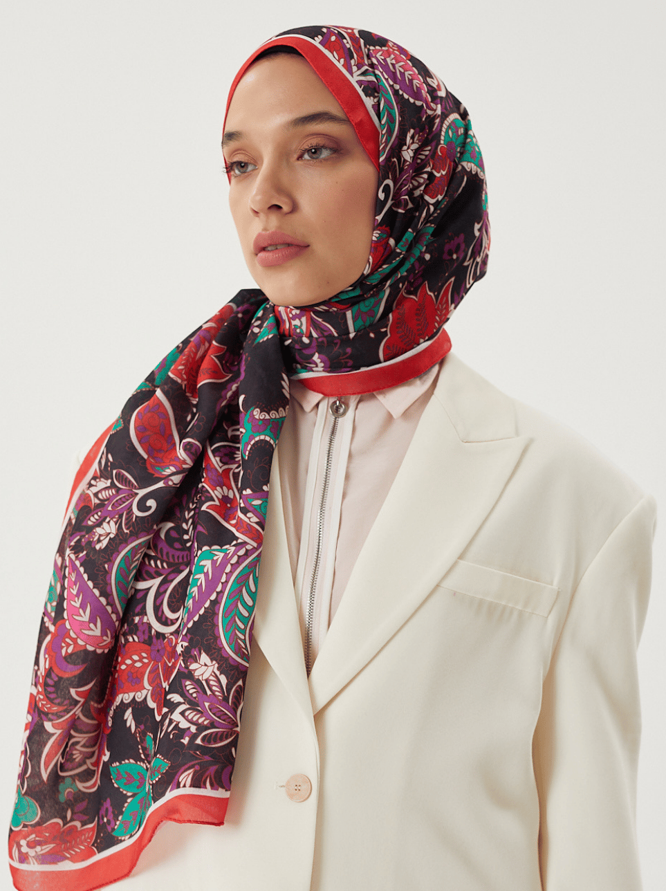 Bordo & Siyah Retro Desen Şal · Pamuk · görsel 6