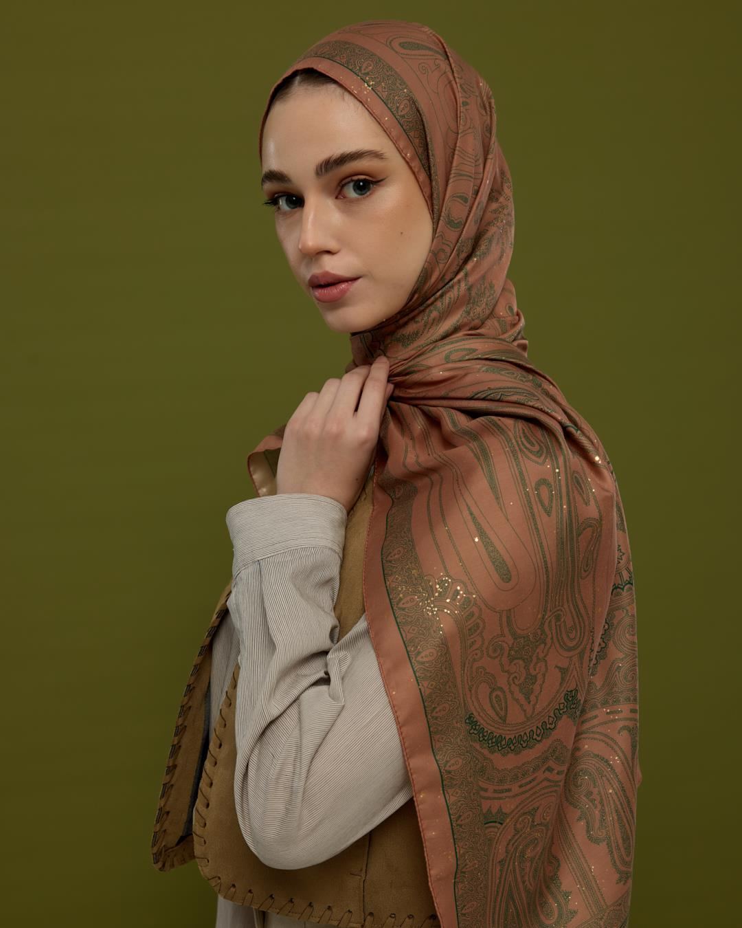 Bronz Şafak & Orman Yeşili Hürrem Desen Şal - 20 · görsel 2