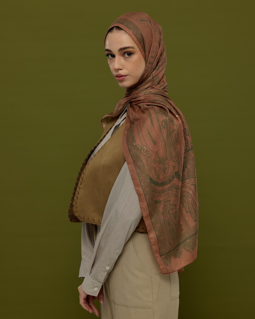 Bronz Şafak & Orman Yeşili Hürrem Desen Şal - 20 · görsel 5