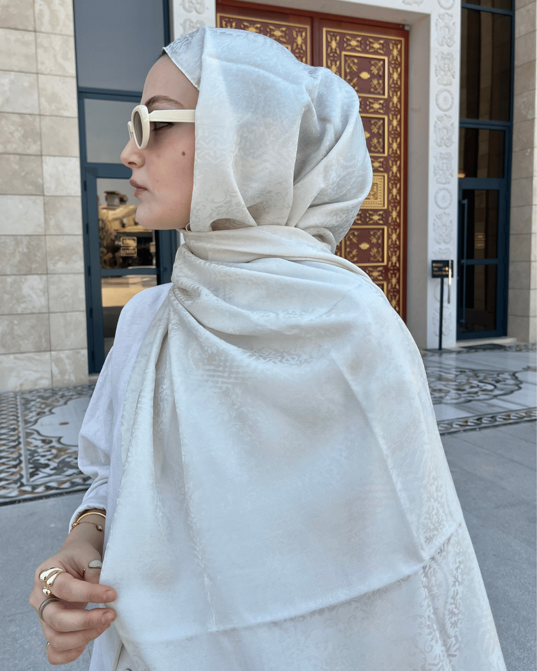 Ekru Lavin Desen Jakar Şal · İpeksi Jakar · görsel 2