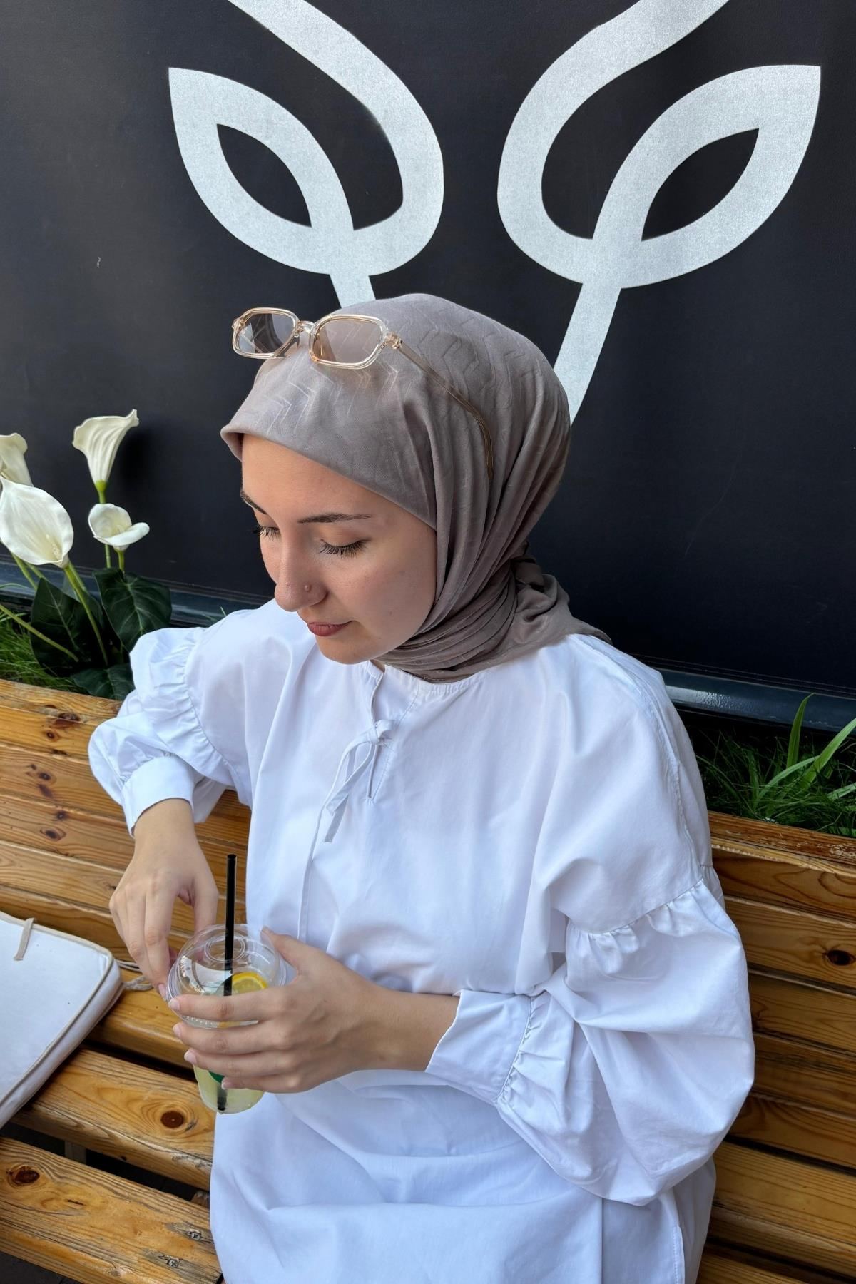 Fil Dişi Zikzak Lyocell Bambu Jakar Eşarp · görsel 2