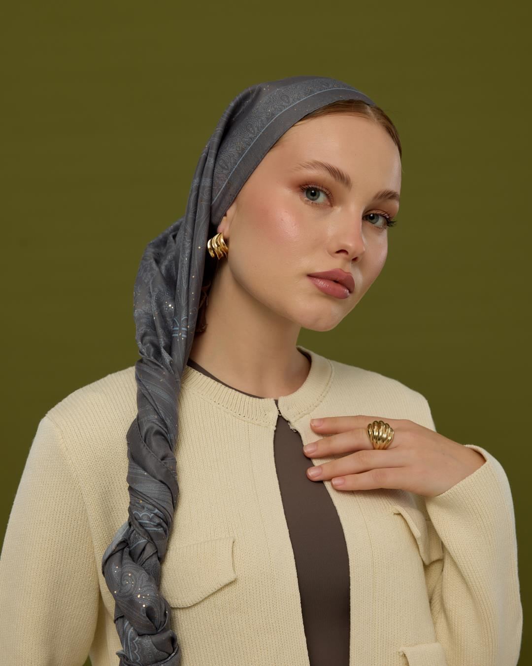 Füme Kahve & Buz Mavi Hürrem Desen Şal - 50 · görsel 2