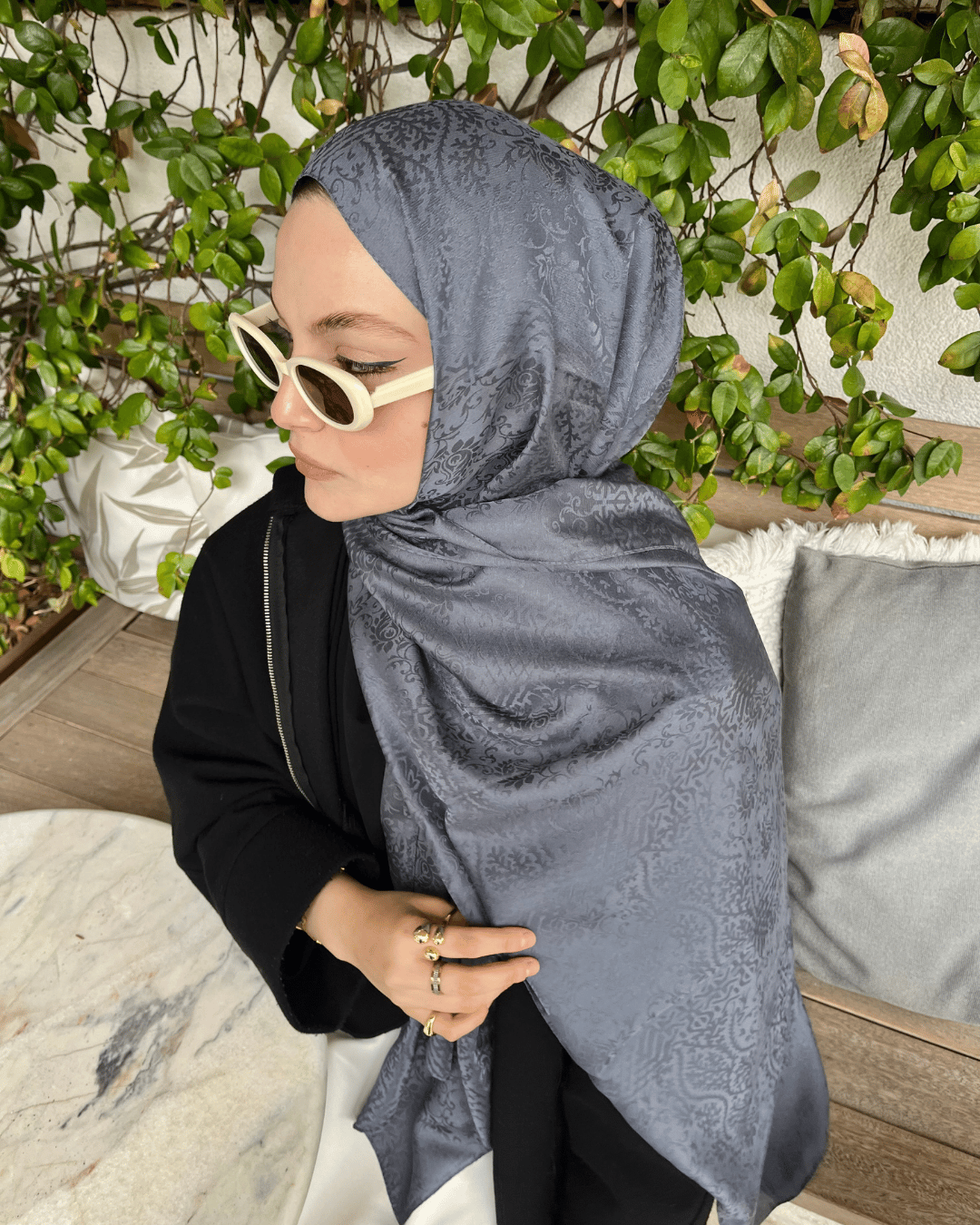 Füme Lavin Desen Jakar Şal · İpeksi Jakar · görsel 2