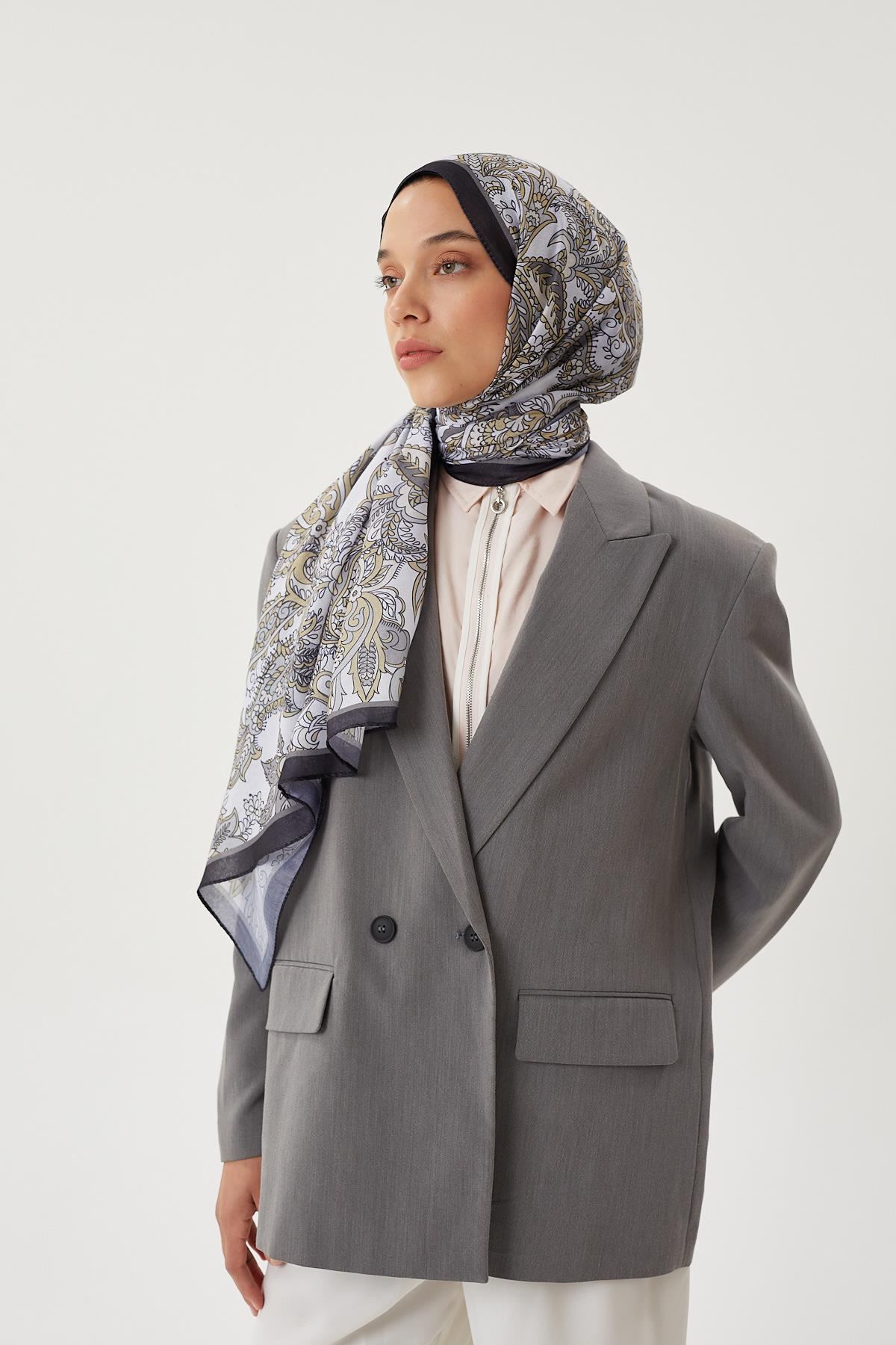 Füme & Taş Retro Desen Şal · Pamuk · görsel 6