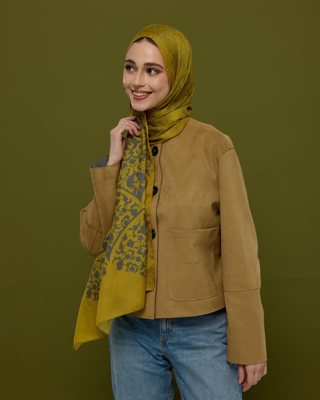 Hasat Sarısı & Kurşun Gri Saraylı Desen Şal - 46 · görsel 6