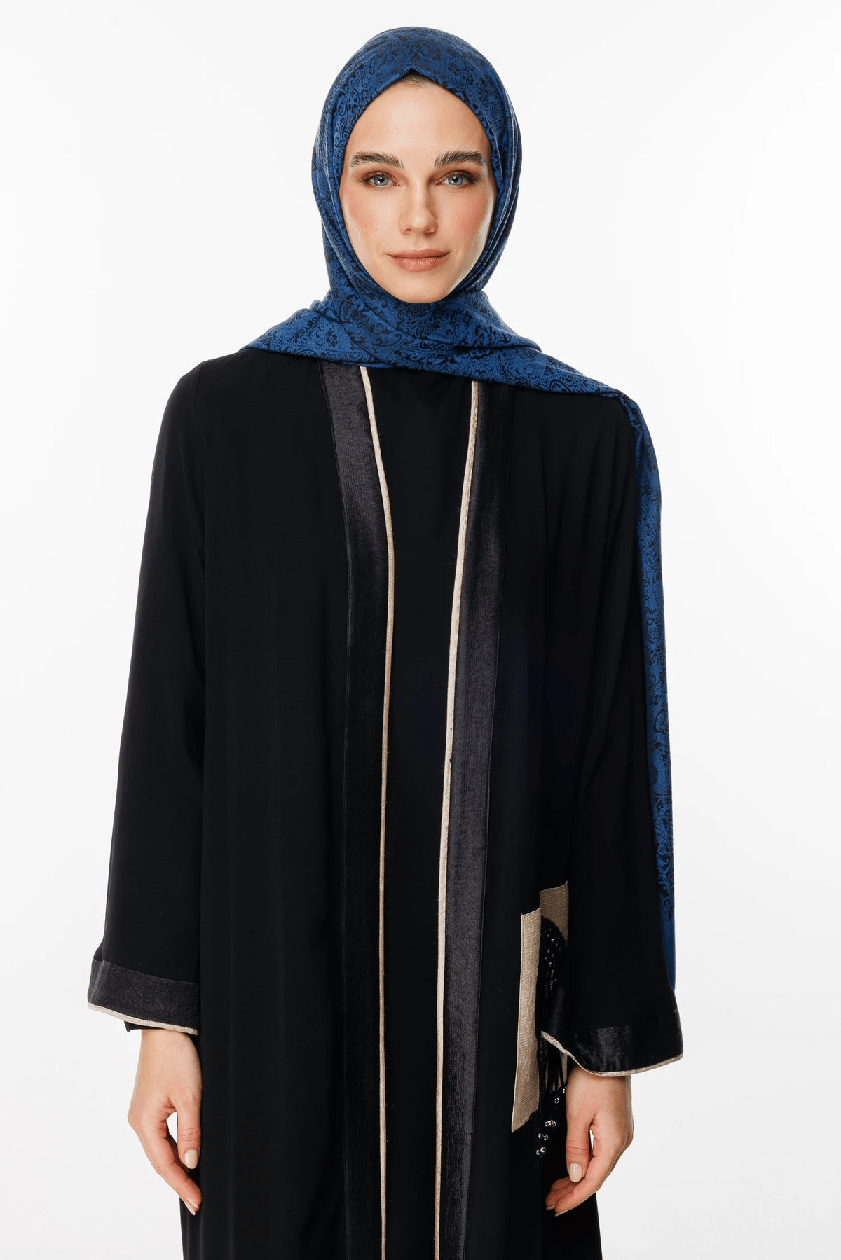 Siyah-İndigo Henna Desen Çift Taraflı Şal · Kaşmir · görsel 2