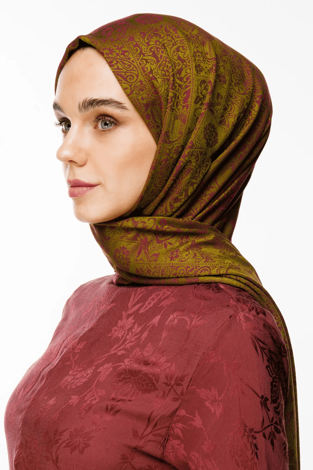 Yağ Yeşili-Mürdüm Henna Desen Çift Taraflı Şal · Kaşmir · görsel 3