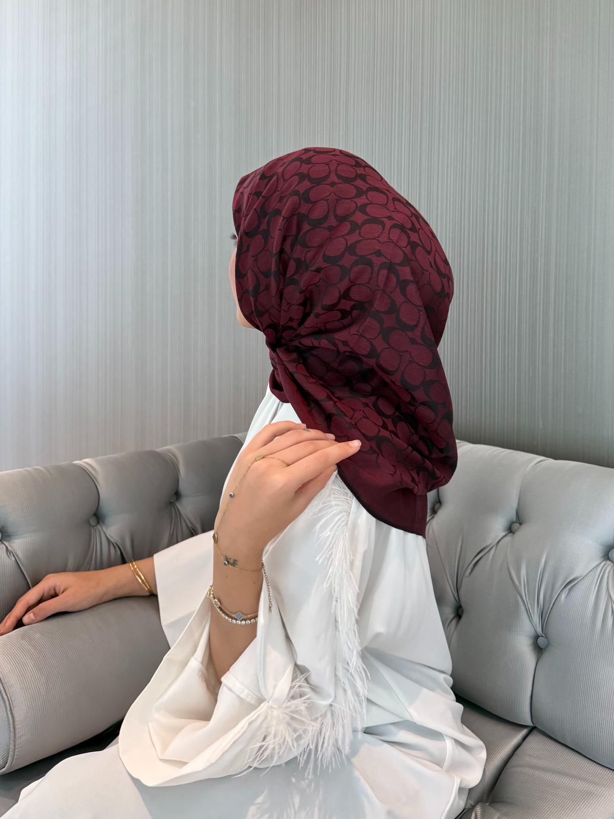 İthal Bordo C Desen Yün İpek Eşarp · görsel 3
