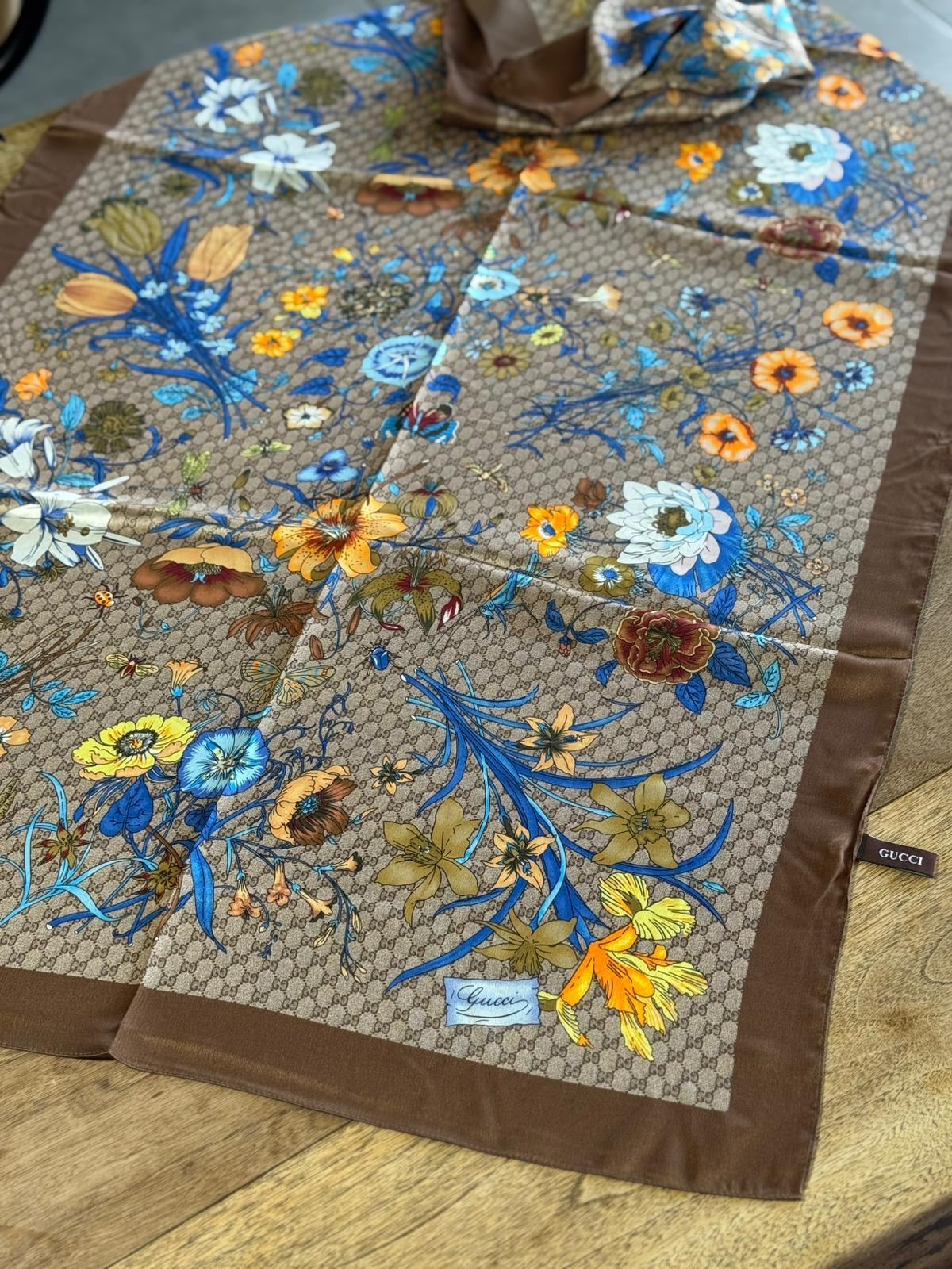 İthal Kahverengi G Flower Desen Vual İpek Şal · görsel 2