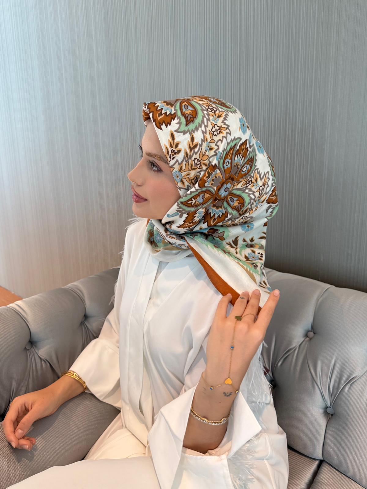 İthal Kiremit & Bej E 3 Yün Kaşmir Eşarp · görsel 4