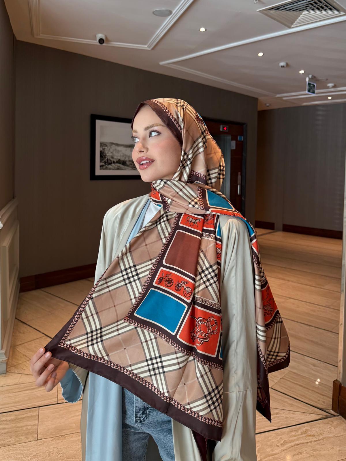 İthal Mocha & Soft Pembe B Desen Twill İpek Şal · görsel 4