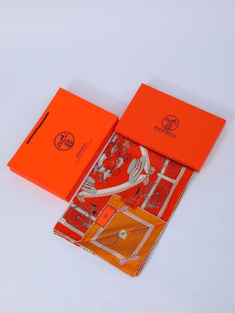 İthal Turuncu & Pastel Turuncu H Desen Twill İpek Şal · görsel 6