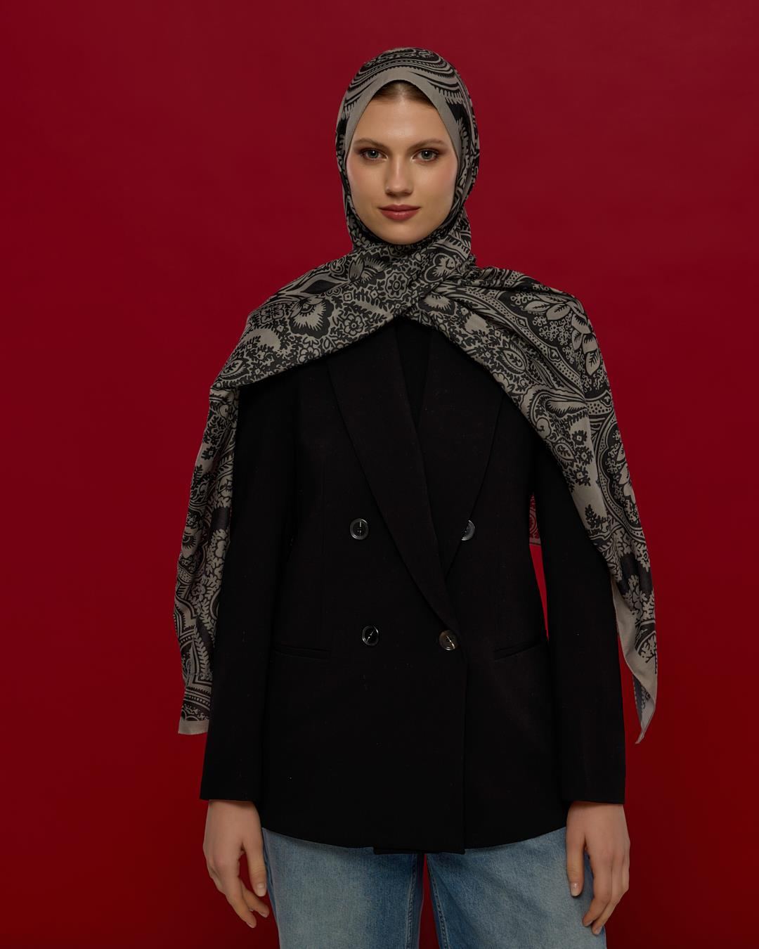 Krem & Gece Sultani Desen Şal - 68 · görsel 3