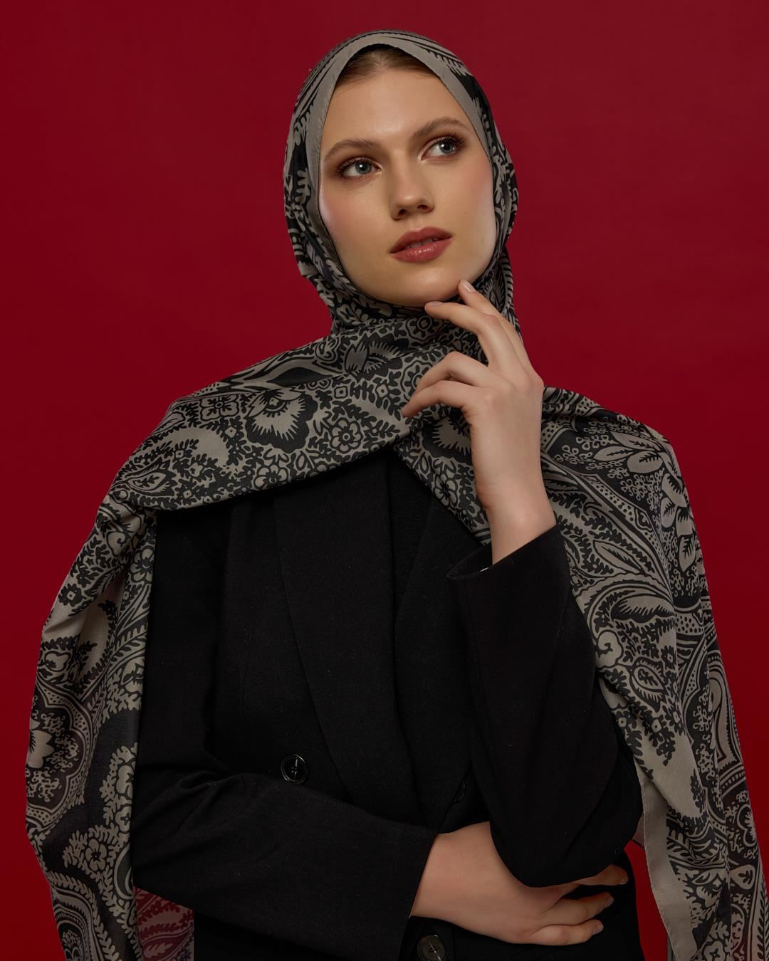 Krem & Gece Sultani Desen Şal - 68 · görsel 4