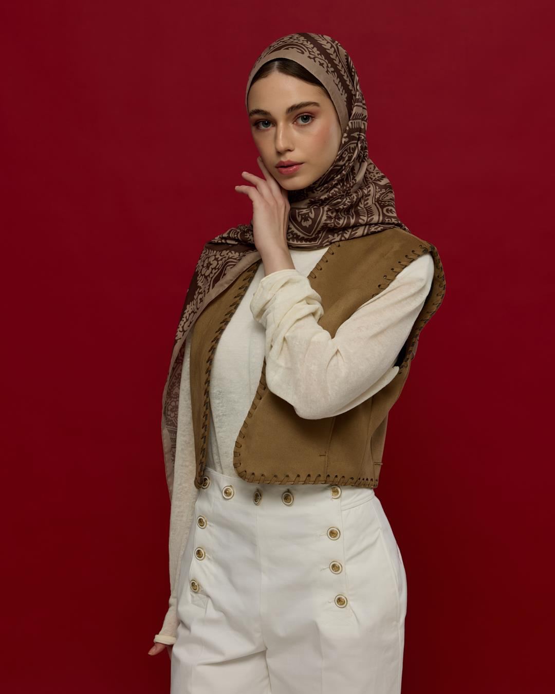 Krem Tarçını & Kakao Sultani Desen Şal - 36 · görsel 4