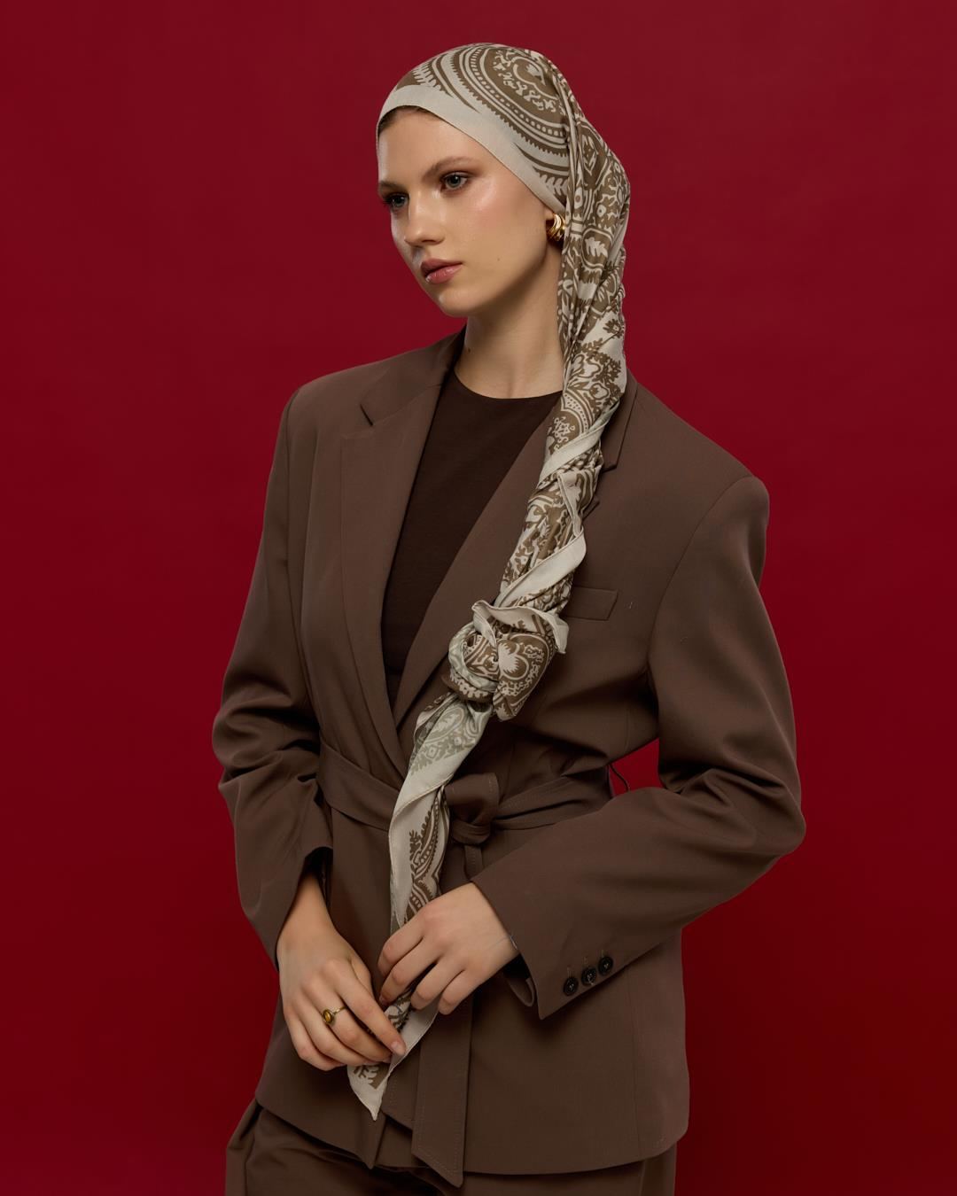 Krem & Toprak Sultani Desen Şal - 16 · görsel 3