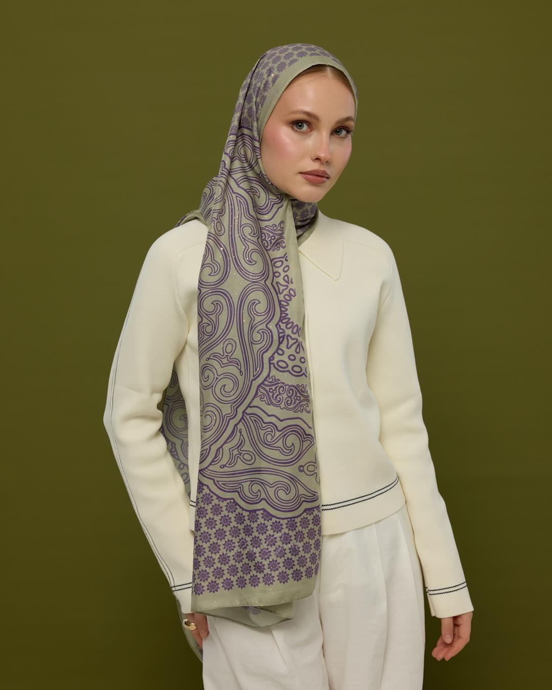 Krem Zencefil & Menekşe Bala Hatun Desen Şal - 04 · görsel 4
