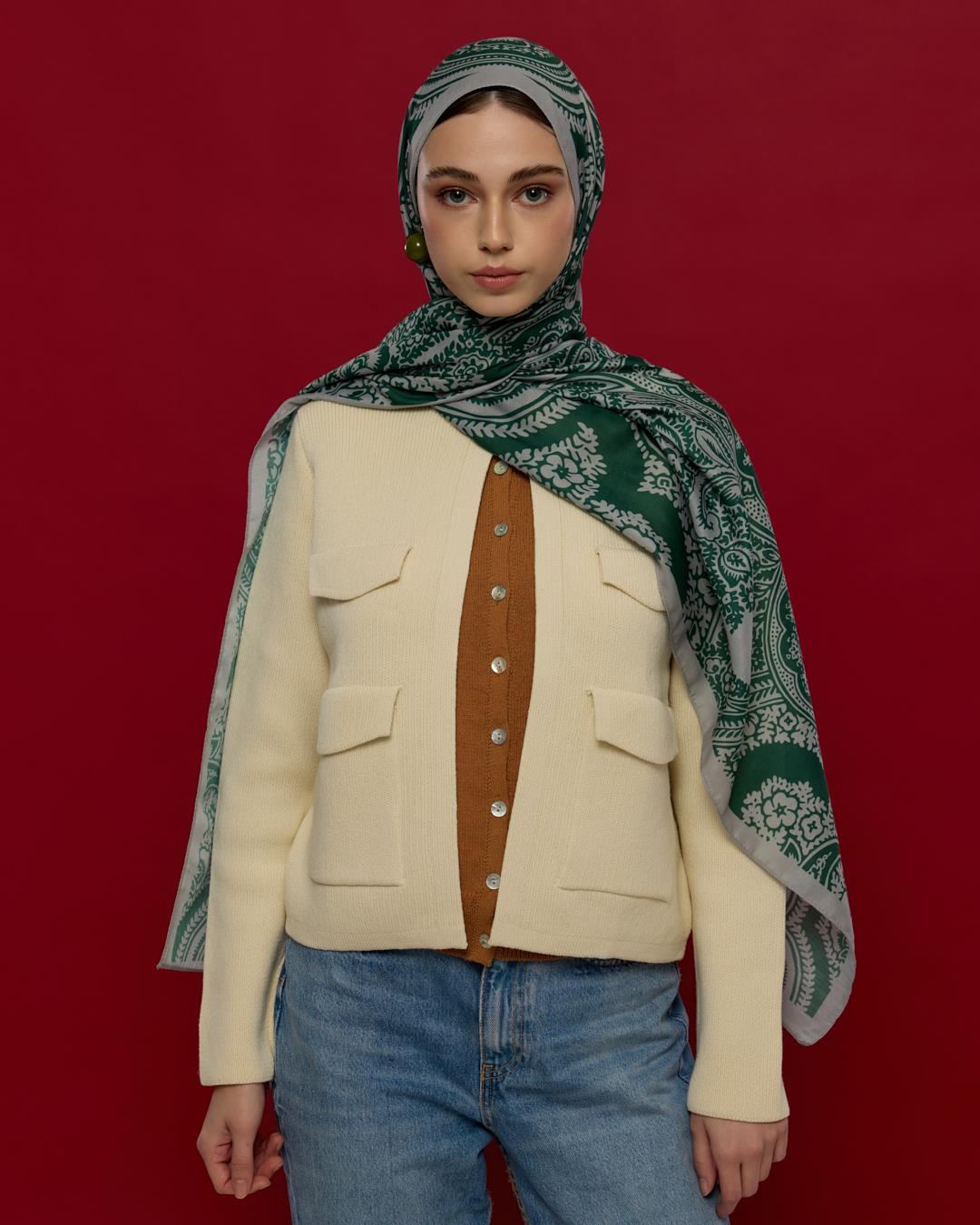 Krem & Zümrüt Sultani Desen Şal - 56 · görsel 3