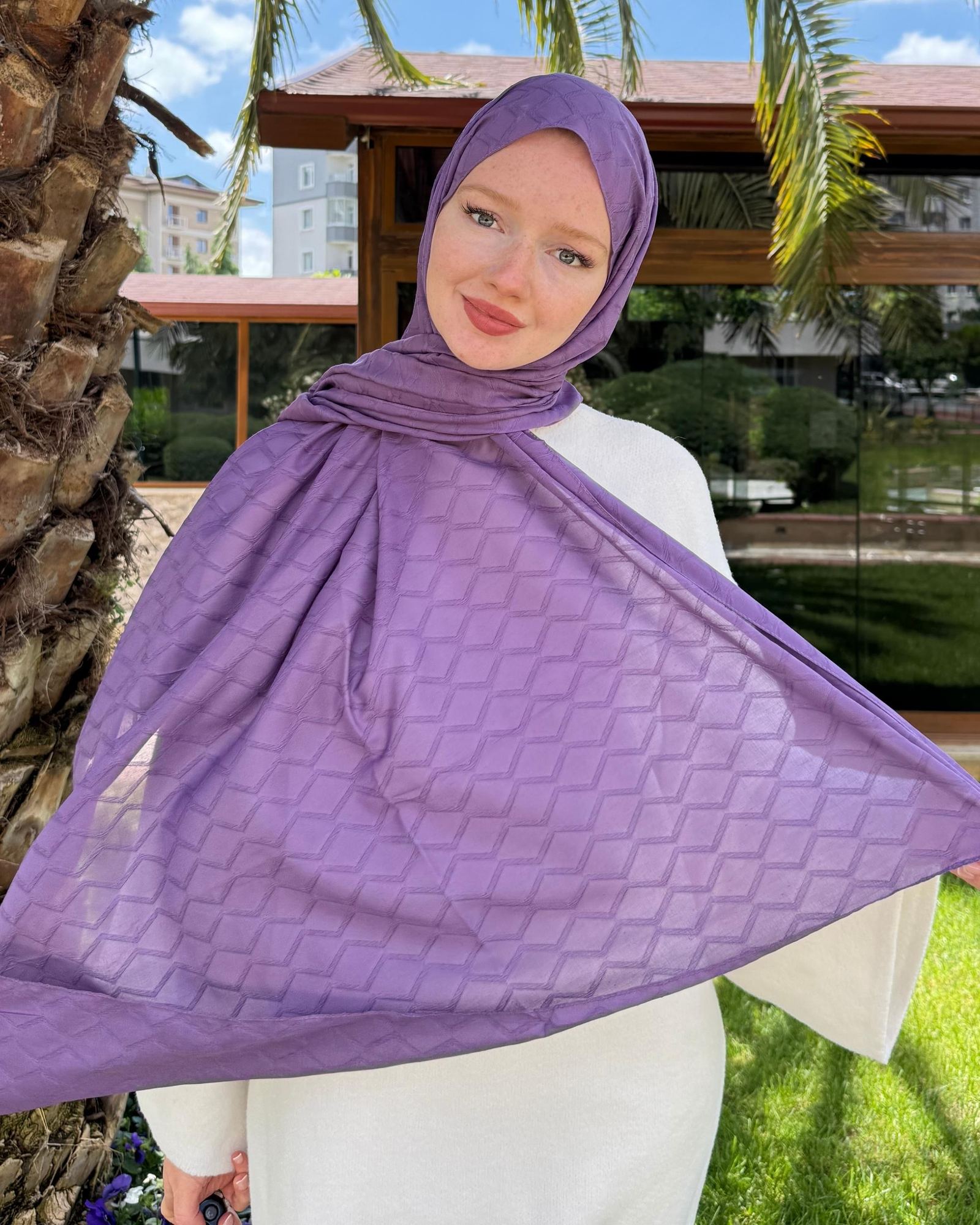 Lila Baklava Lyocell Bambu Jakar Şal · görsel 2