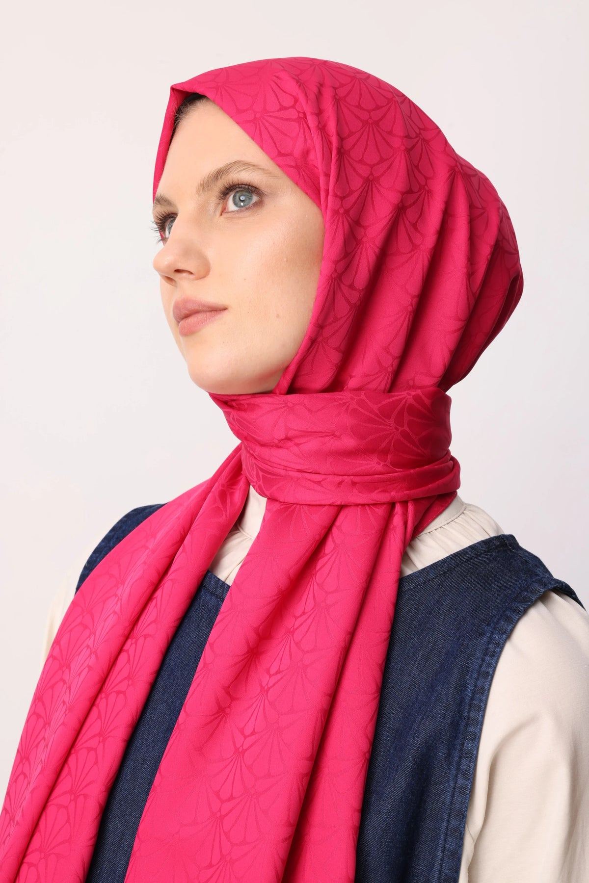 Fuşya Lotus Desen İpeksi Jakar Şal · görsel 2
