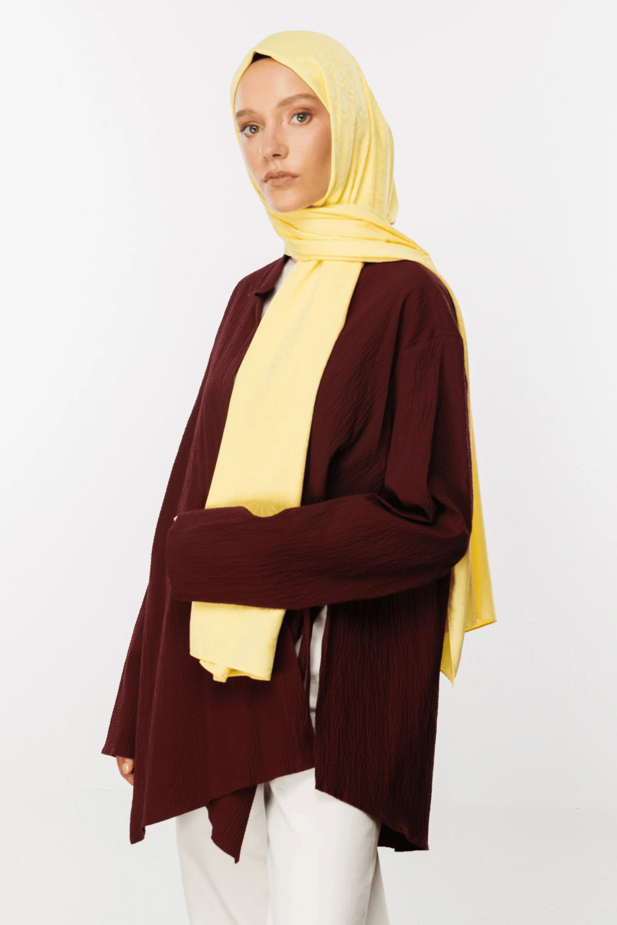 Sarı Lotus Desen İpeksi Jakar Şal · görsel 2