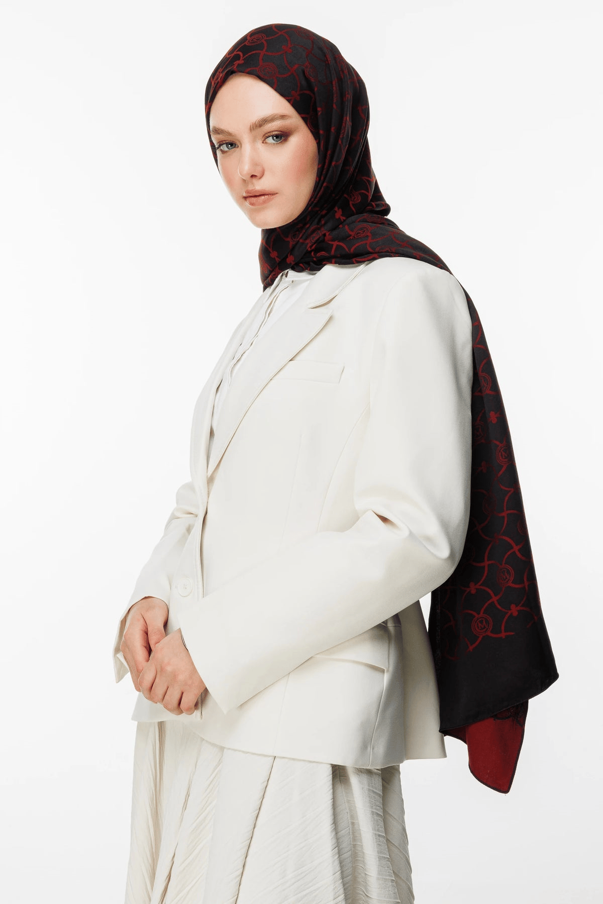 Siyah-Bordo Marrakech Desen Çift Taraflı Şal · Kaşmir · görsel 3