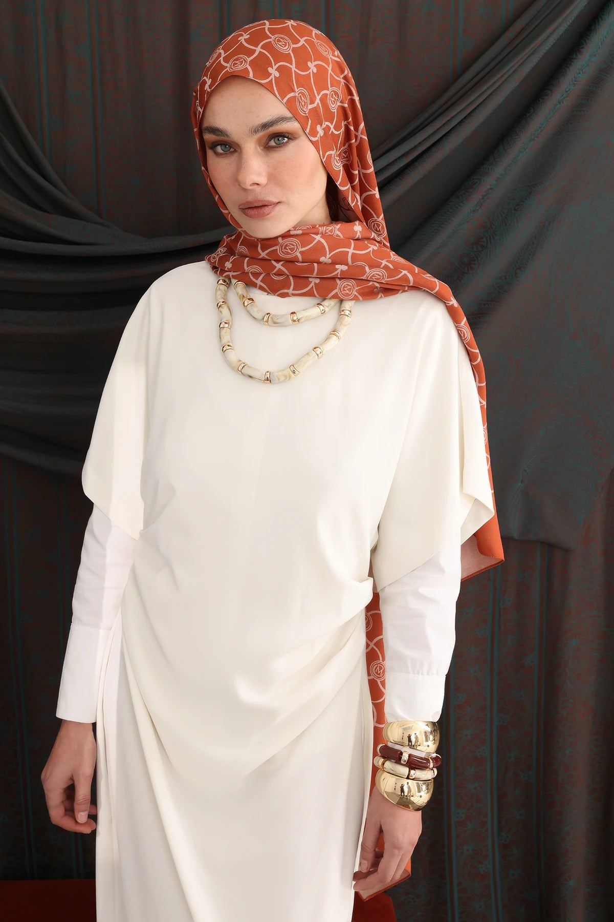 Tarçın-Bej Marrakech Desen Çift Taraflı Şal · Kaşmir · görsel 3