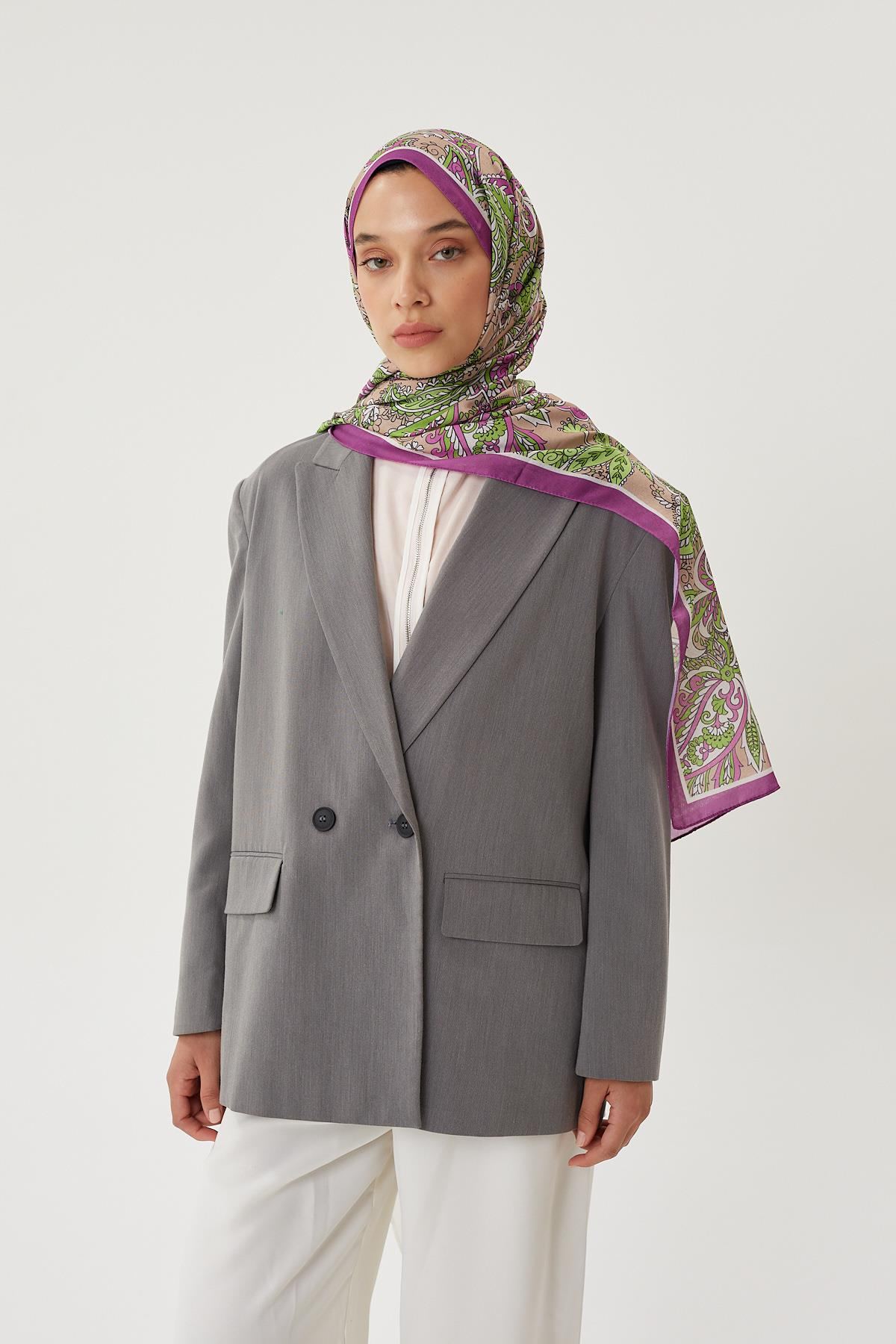 Mor & Koyu Vizon Retro Desen Şal · Pamuk · görsel 3