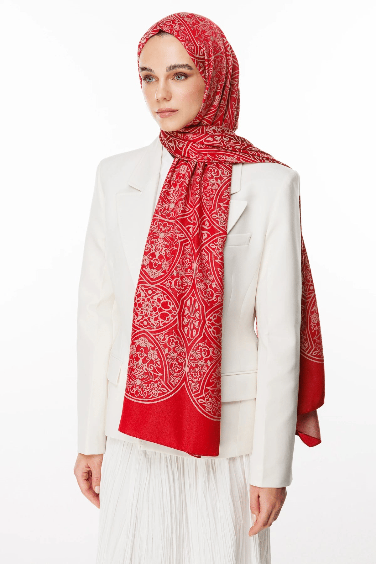 Bordo-Mint Yeşili Morocco Desen Çift Taraflı Şal · Kaşmir · görsel 3