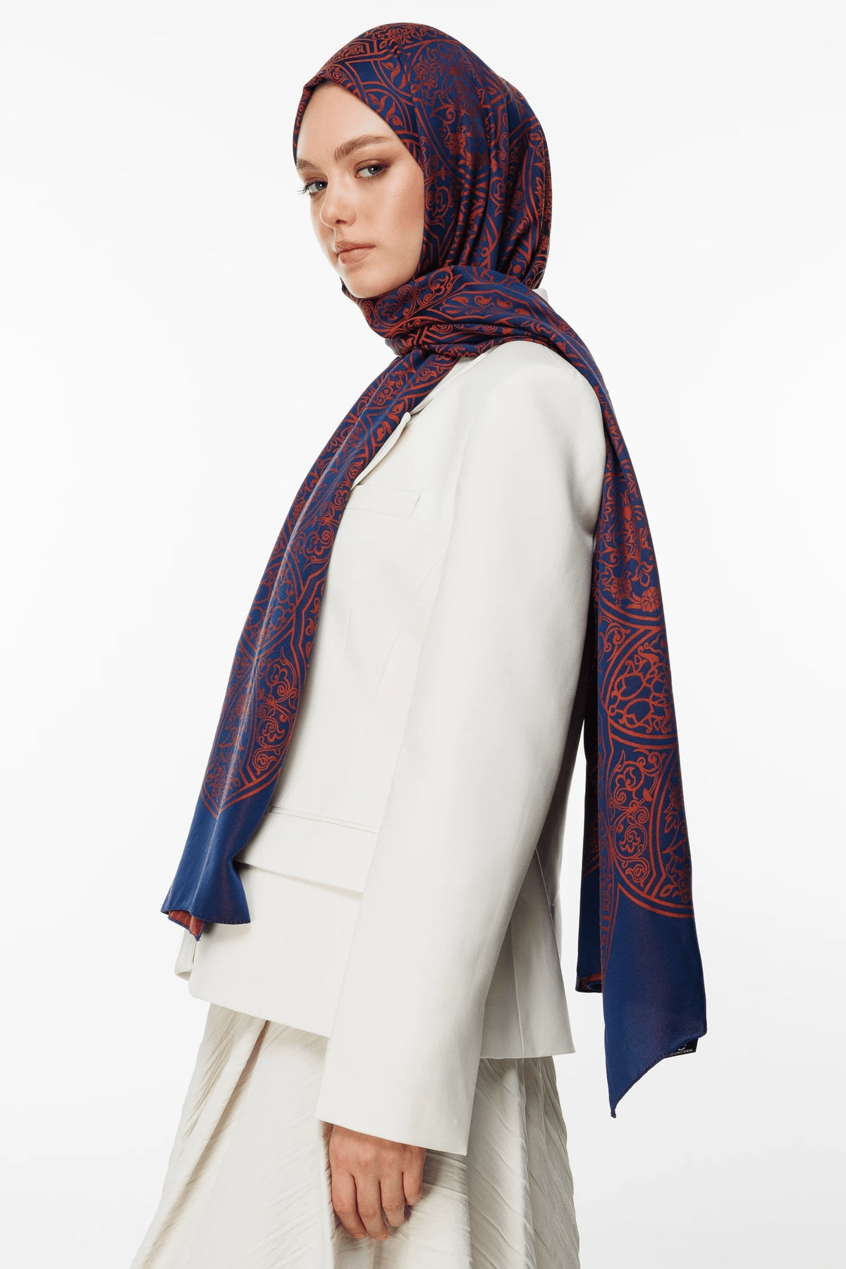 Lacivert-Soğan Kabuğu Morocco Desen Çift Taraflı Şal · Kaşmir · görsel 2
