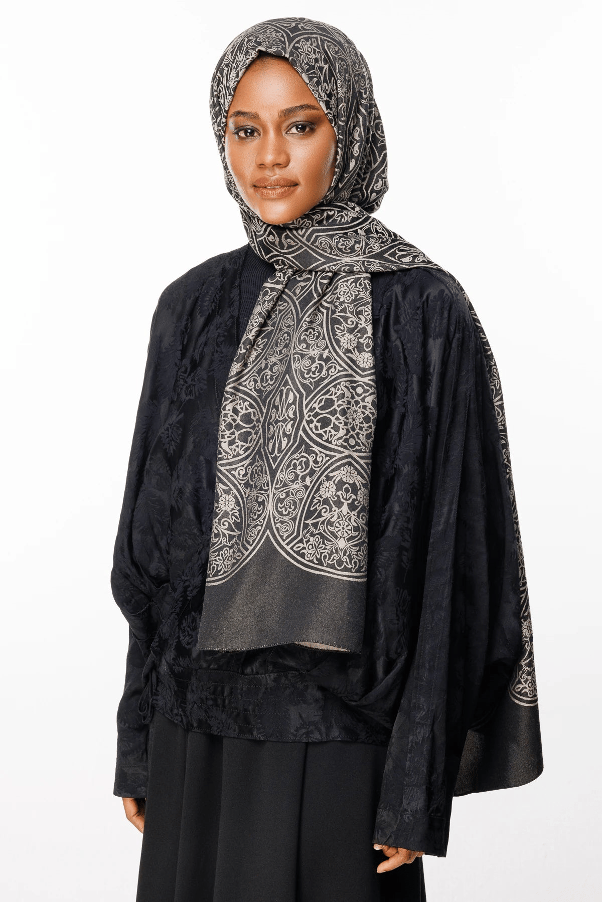 Siyah-Bej Morocco Desen Çift Taraflı Şal · Kaşmir · görsel 3