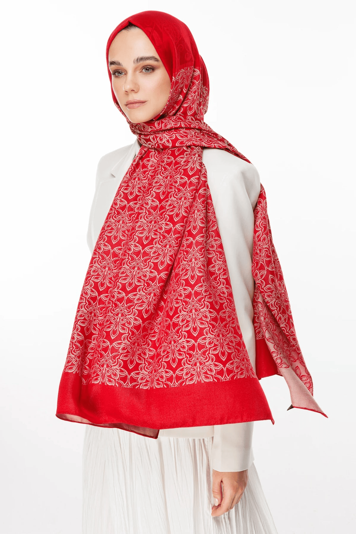 Bordo-Mint Yeşili Nora Desen Çift Taraflı Şal · Kaşmir · görsel 2
