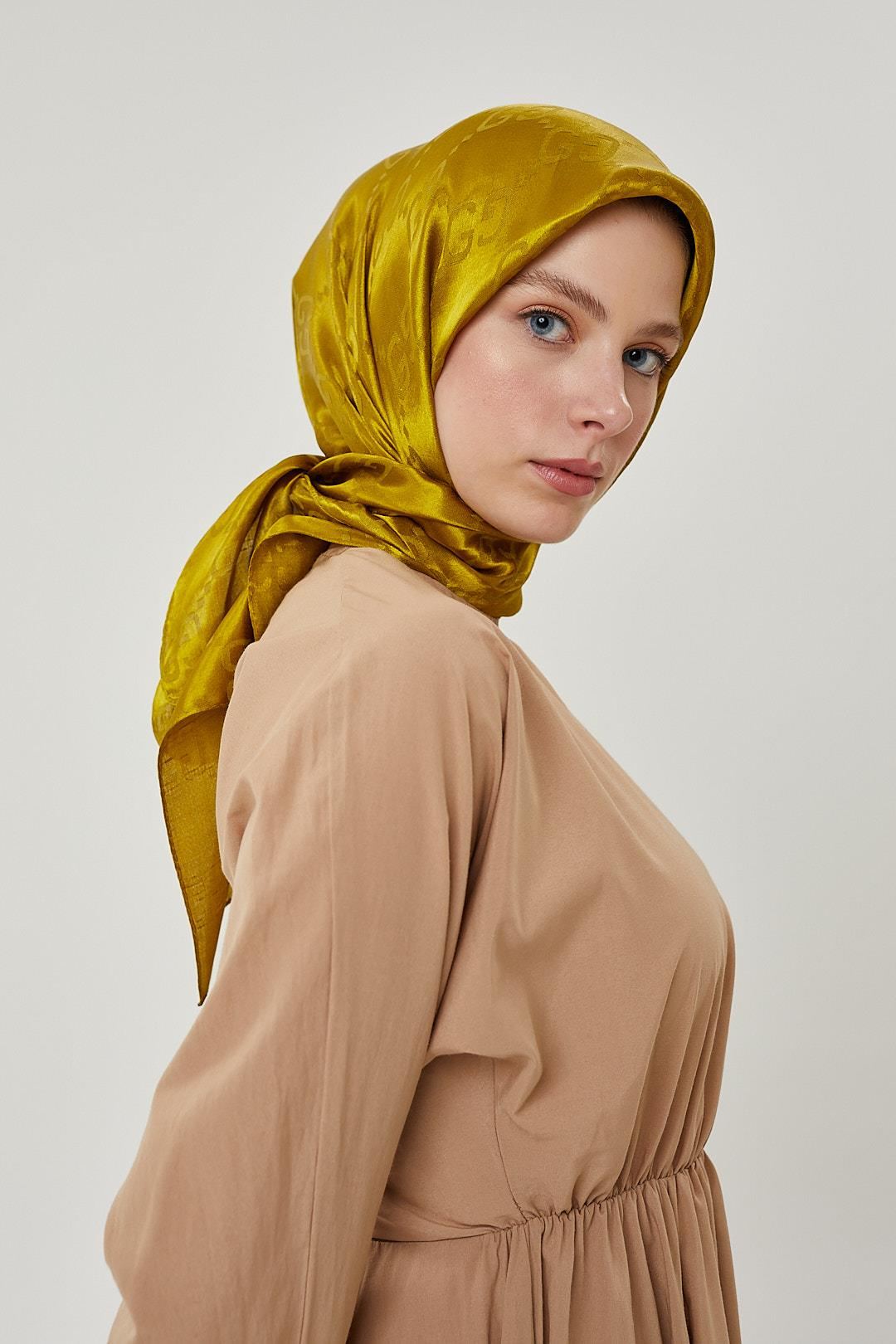 Olive Yeşil G Desen Parlak Jakar Eşarp · görsel 6