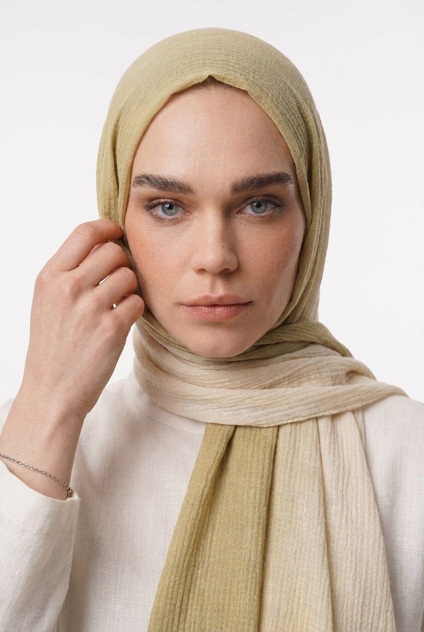 Olive Yeşili Degrade Müslin Şal · görsel 2