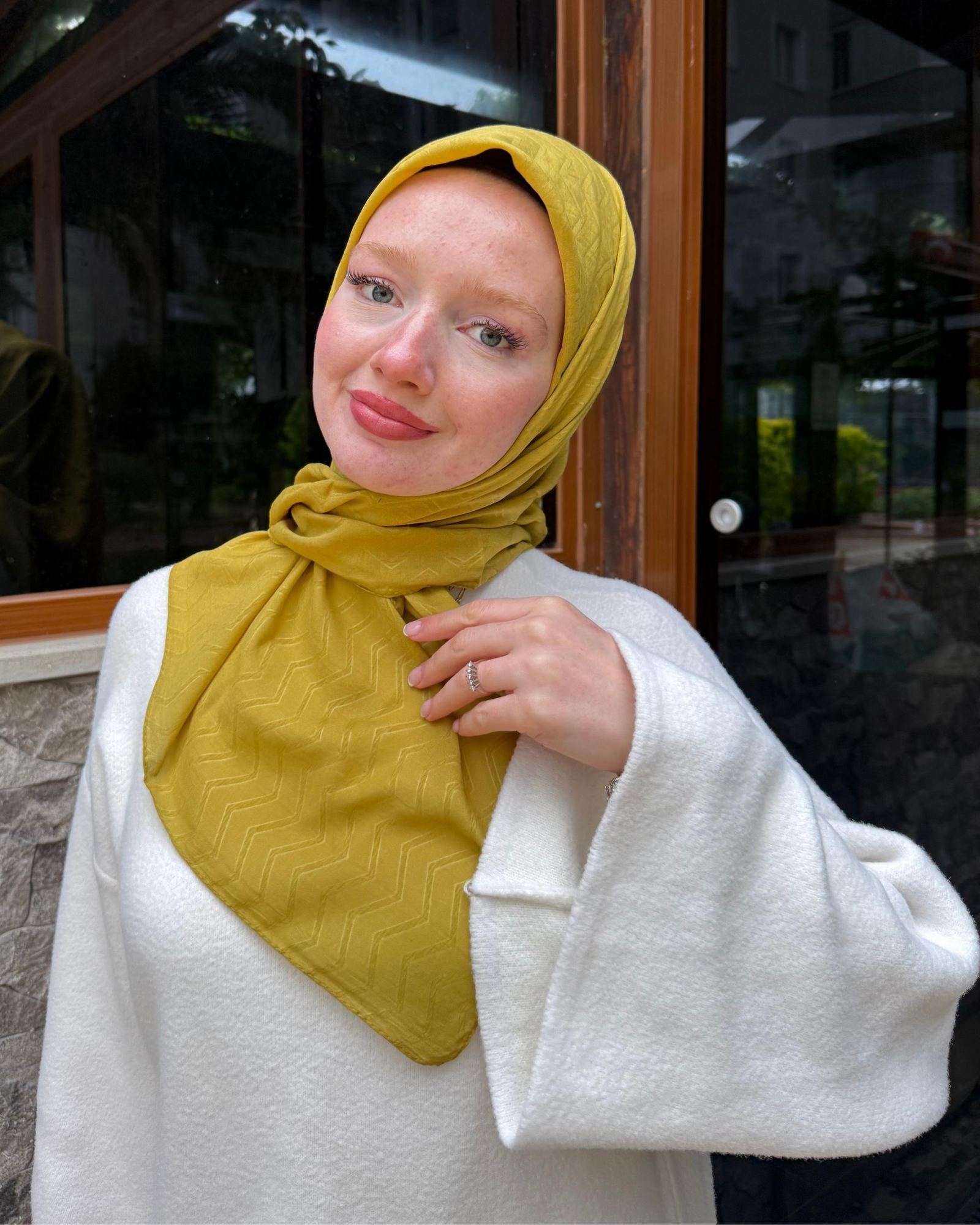 Olive Zikzak Lyocell Bambu Jakar Eşarp · görsel 2
