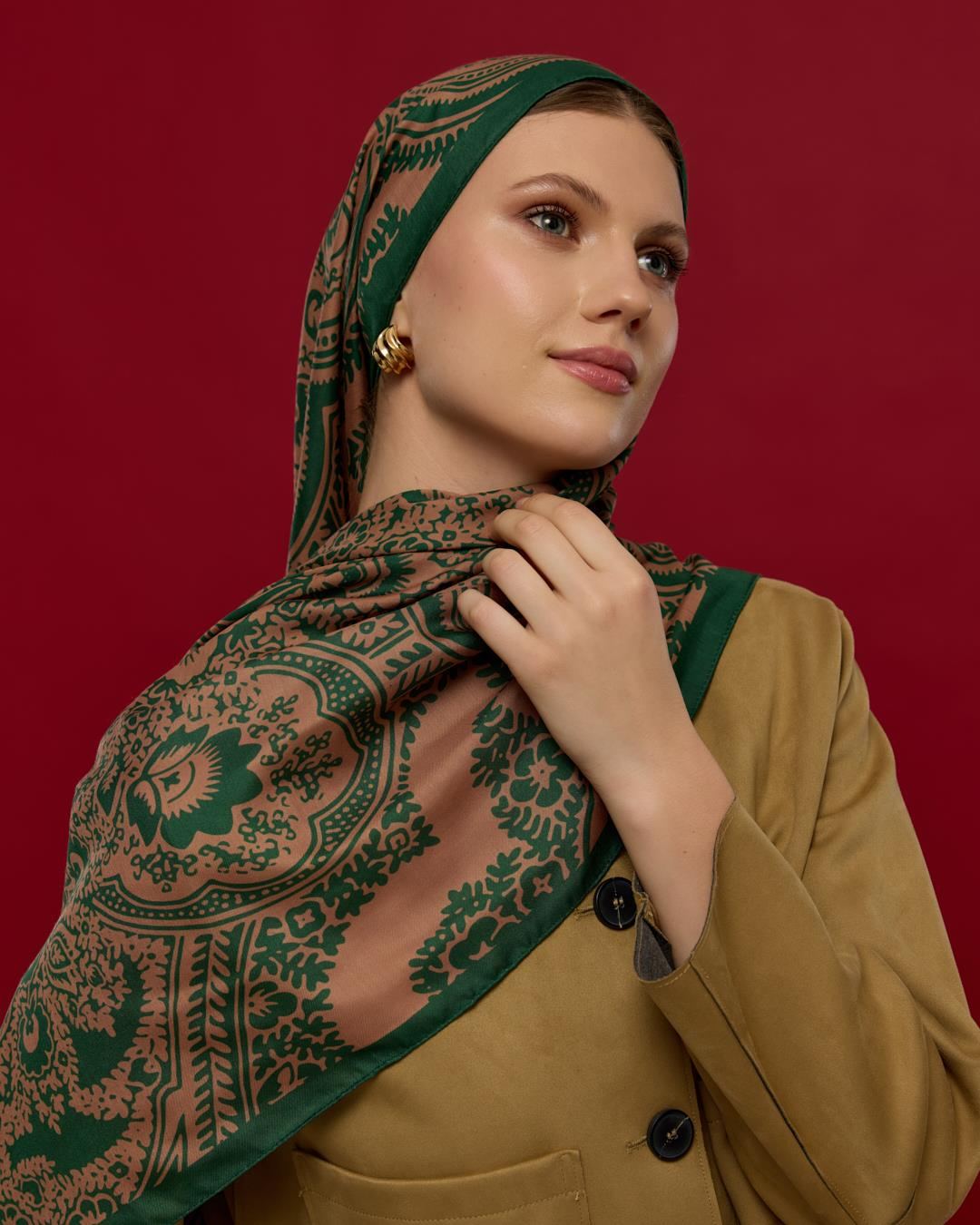 Orman Yeşili & Bronz Şafak Sultani Desen Şal - 19 · görsel 3