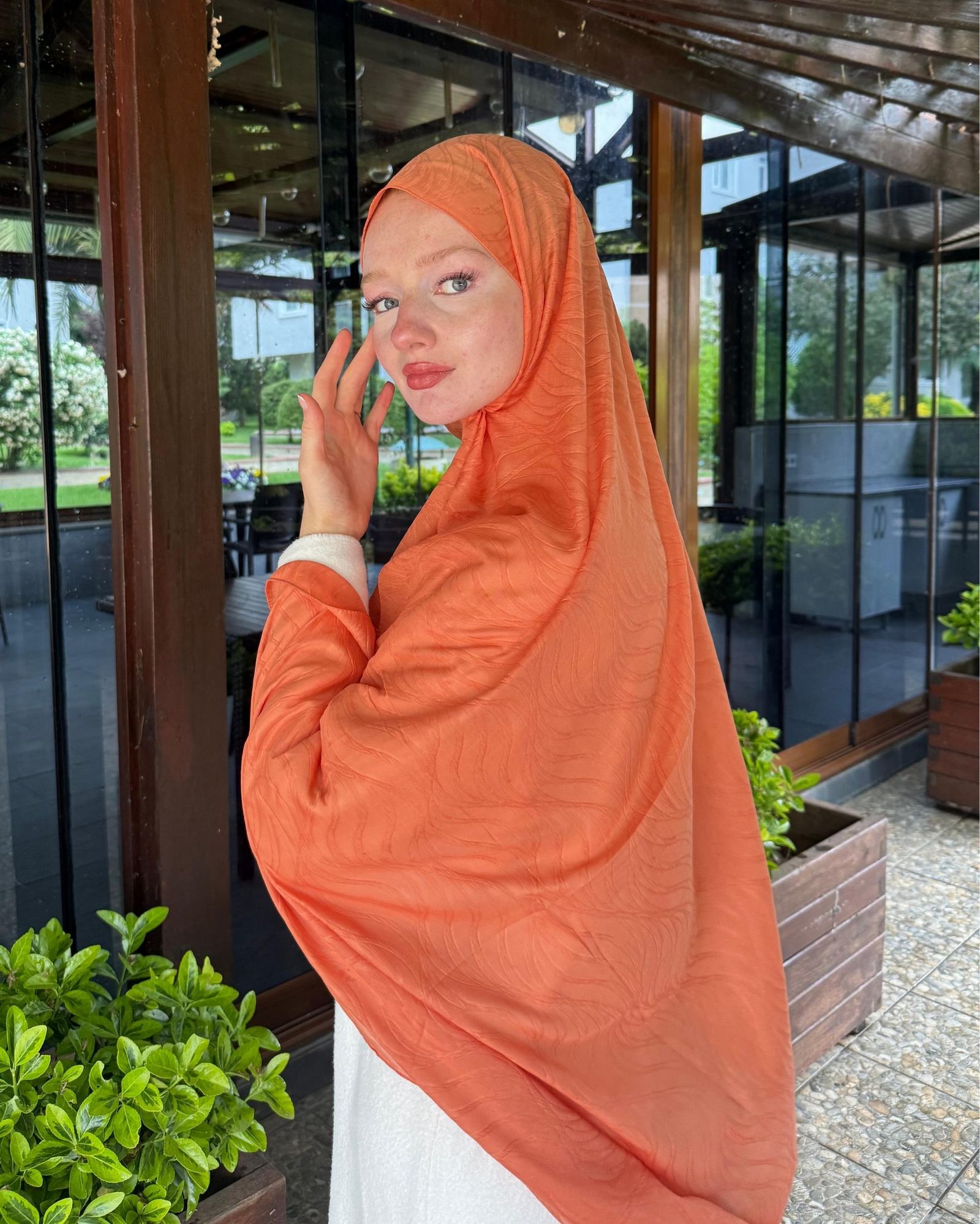 Pastel Turuncu Su Yolu Lyocell Bambu Jakar Şal · görsel 3