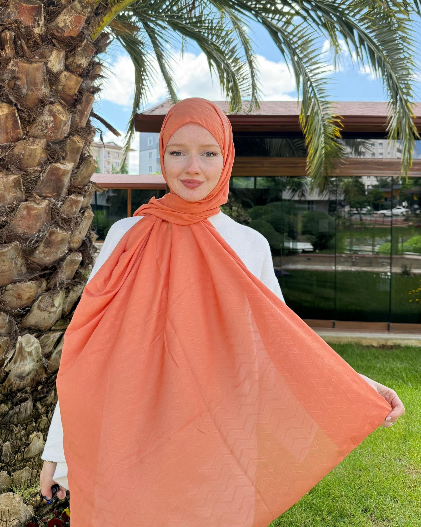 Pastel Turuncu Zikzak Lyocell Bambu Jakar Şal · görsel 2