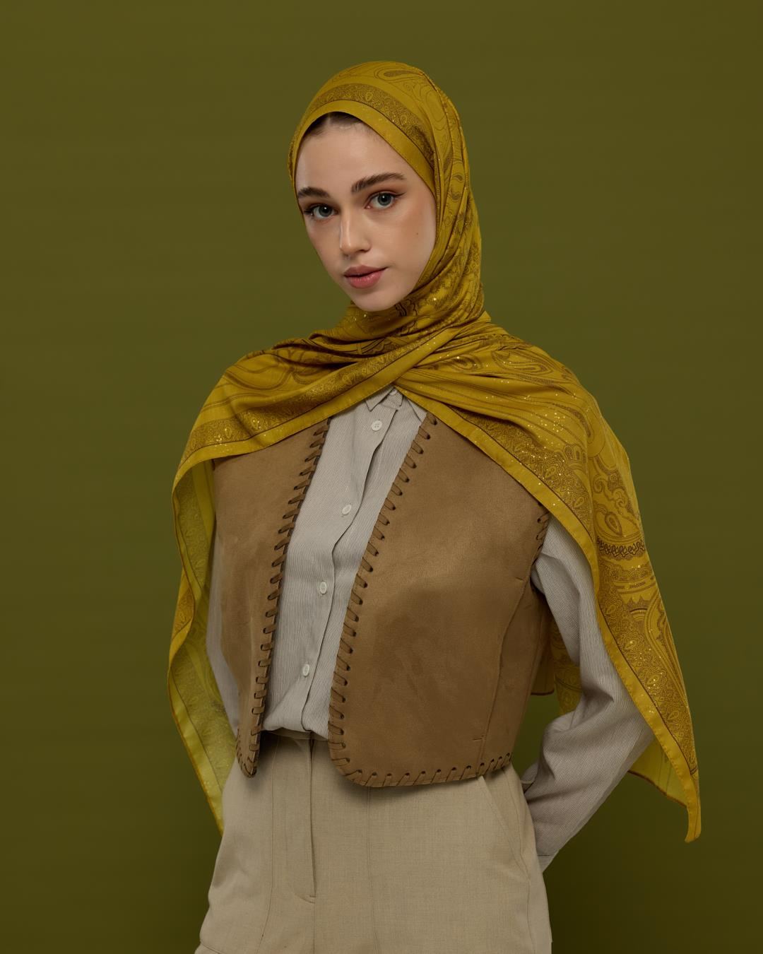 Saf Sarı & Buhur Kahvesi Hürrem Desen Şal - 44 · görsel 5