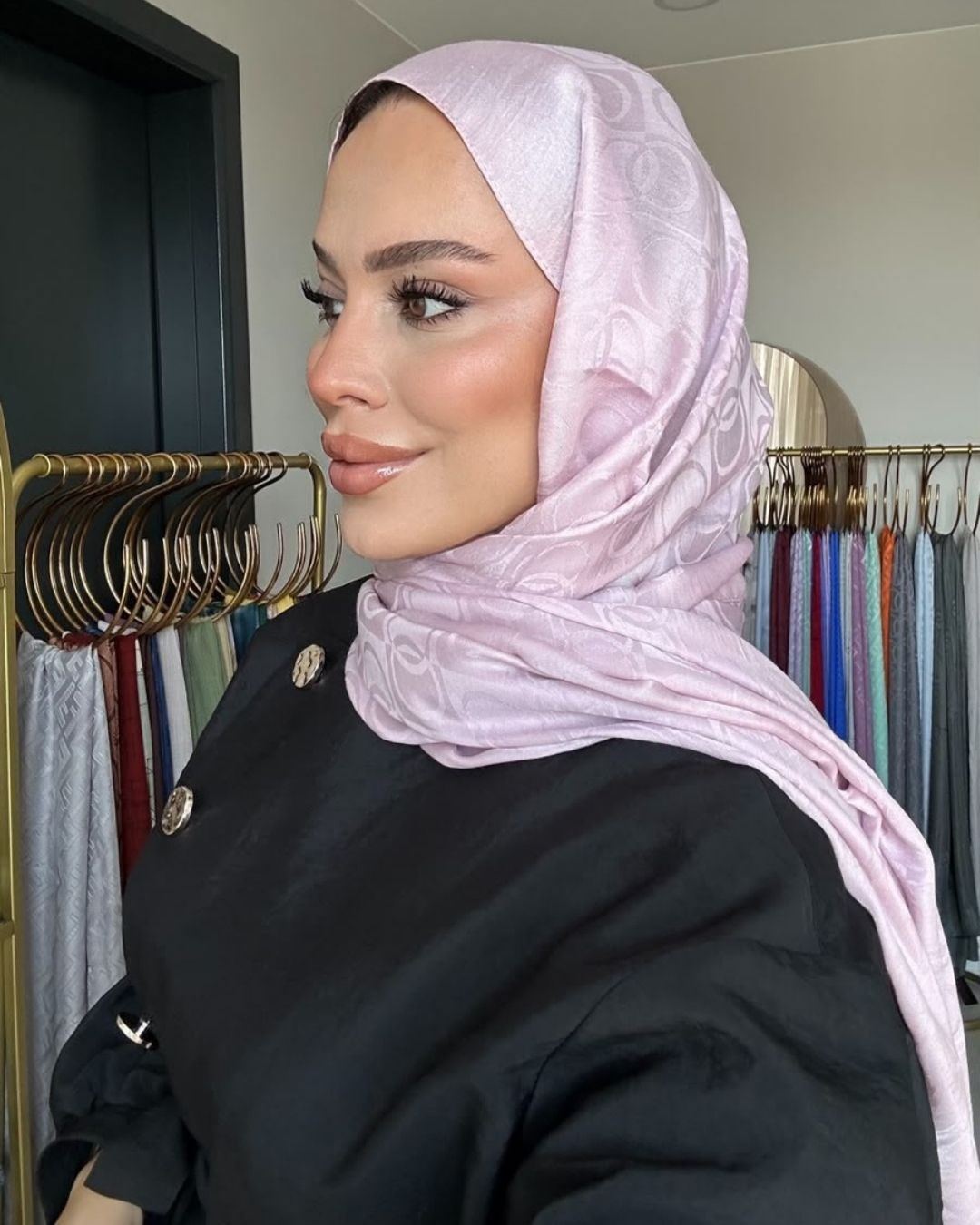 Şeker Pembe Imannoor Küçük Dama Desen Pamuk Jakar Şal · görsel 3