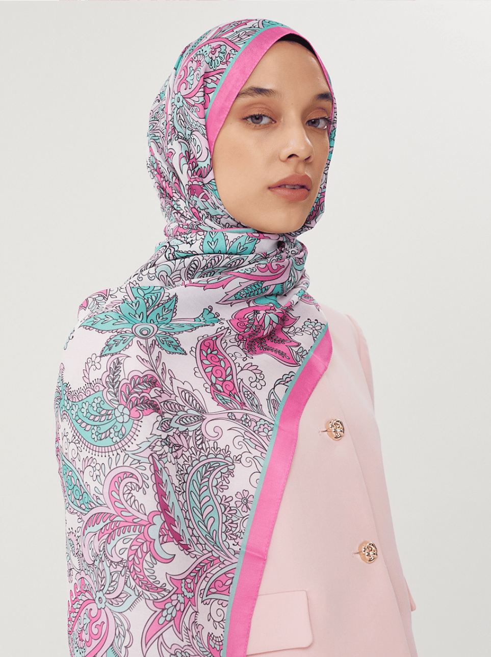 Şeker Pembe & Taş Retro Desen Şal · Pamuk · görsel 7