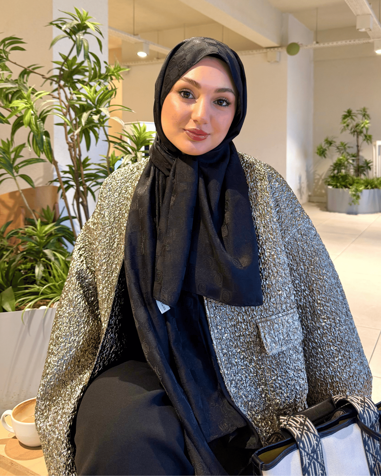 Siyah Damier Desen Jakar Şal · İpeksi Jakar · görsel 2