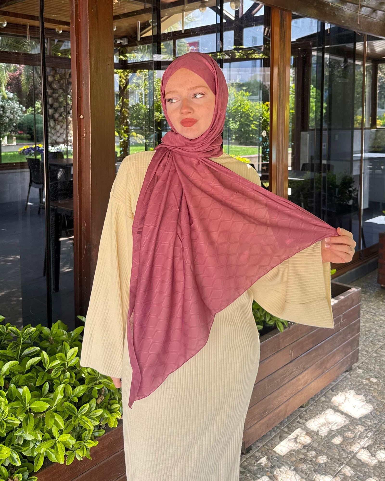 Soft Pembe Baklava Lyocell Bambu Jakar Şal · görsel 2