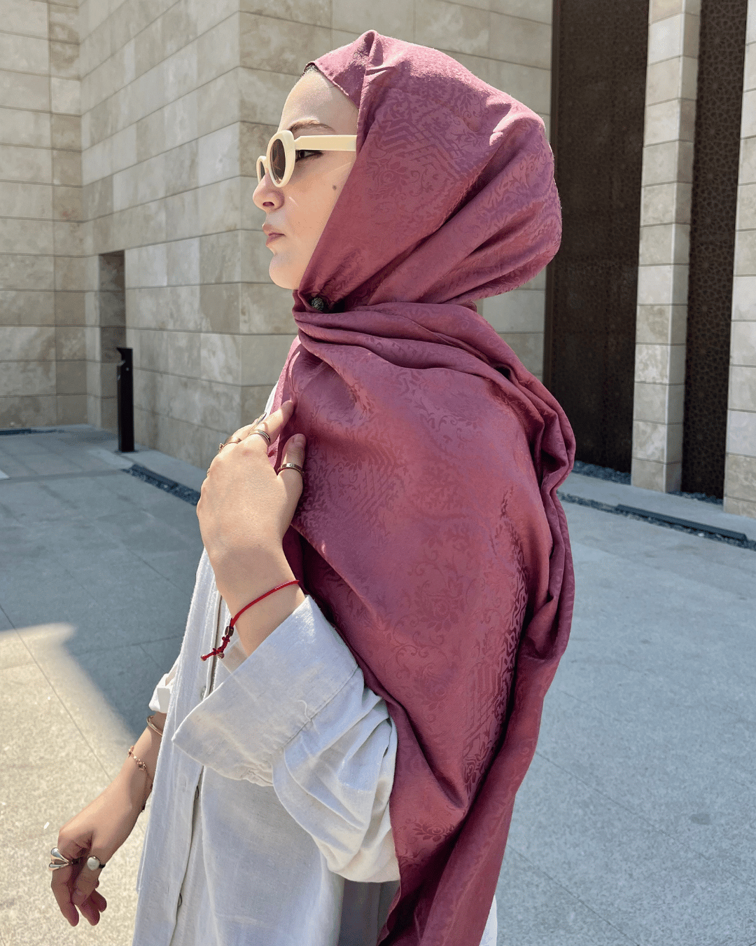 Soft Pembe Lavin Desen Jakar Şal · İpeksi Jakar · görsel 2