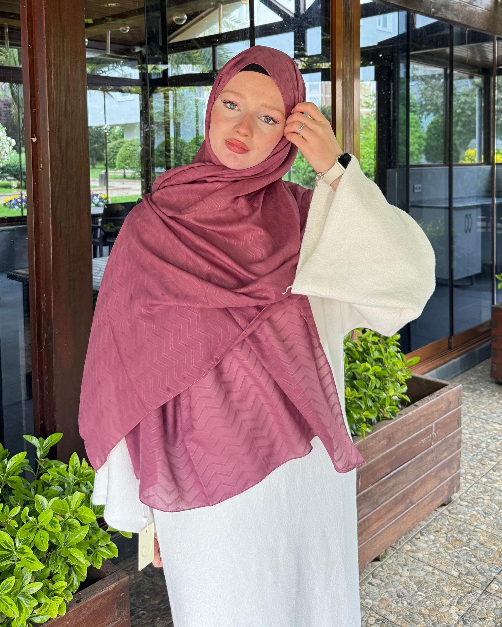 Soft Pembe Zikzak Lyocell Bambu Jakar Şal · görsel 2