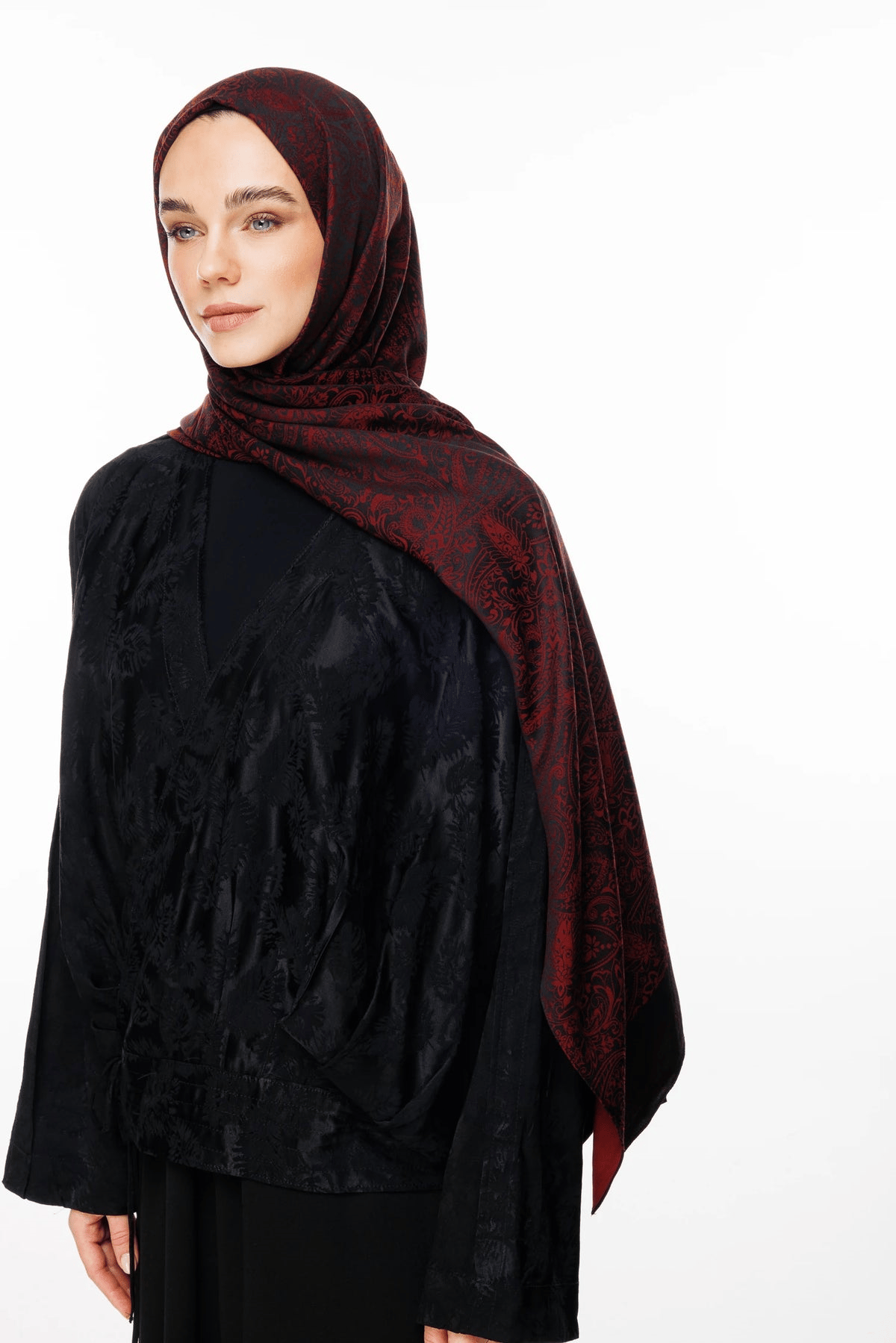 Siyah-Bordo Velora Desen Çift Taraflı Şal · Kaşmir · görsel 2